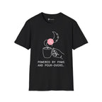 Powered by Paws T-Shirt — Minimalist Pet Lover & Coffee Pour-Over Graphic