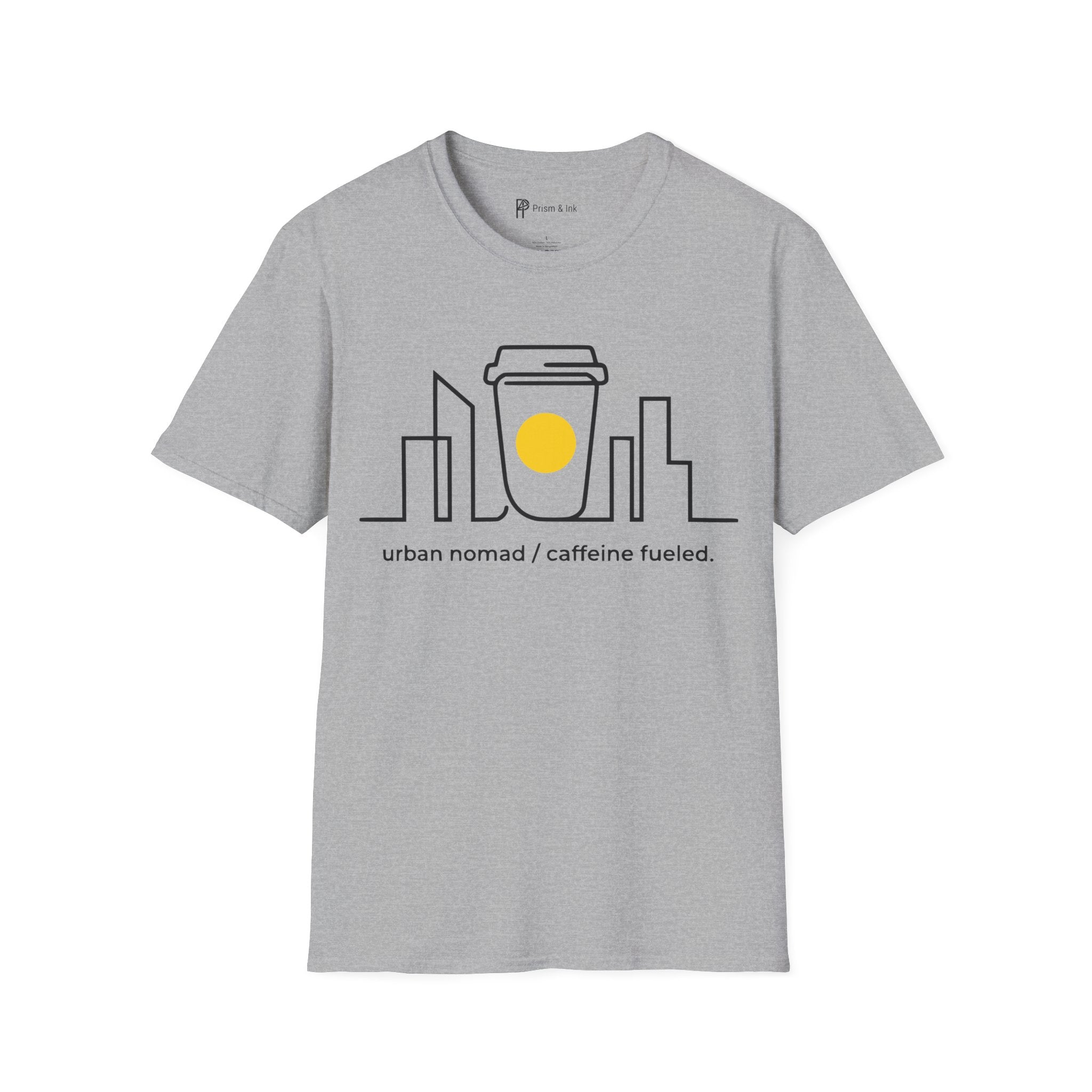 Urban Nomad T-Shirt — City Skyline and Caffeine Fuel
