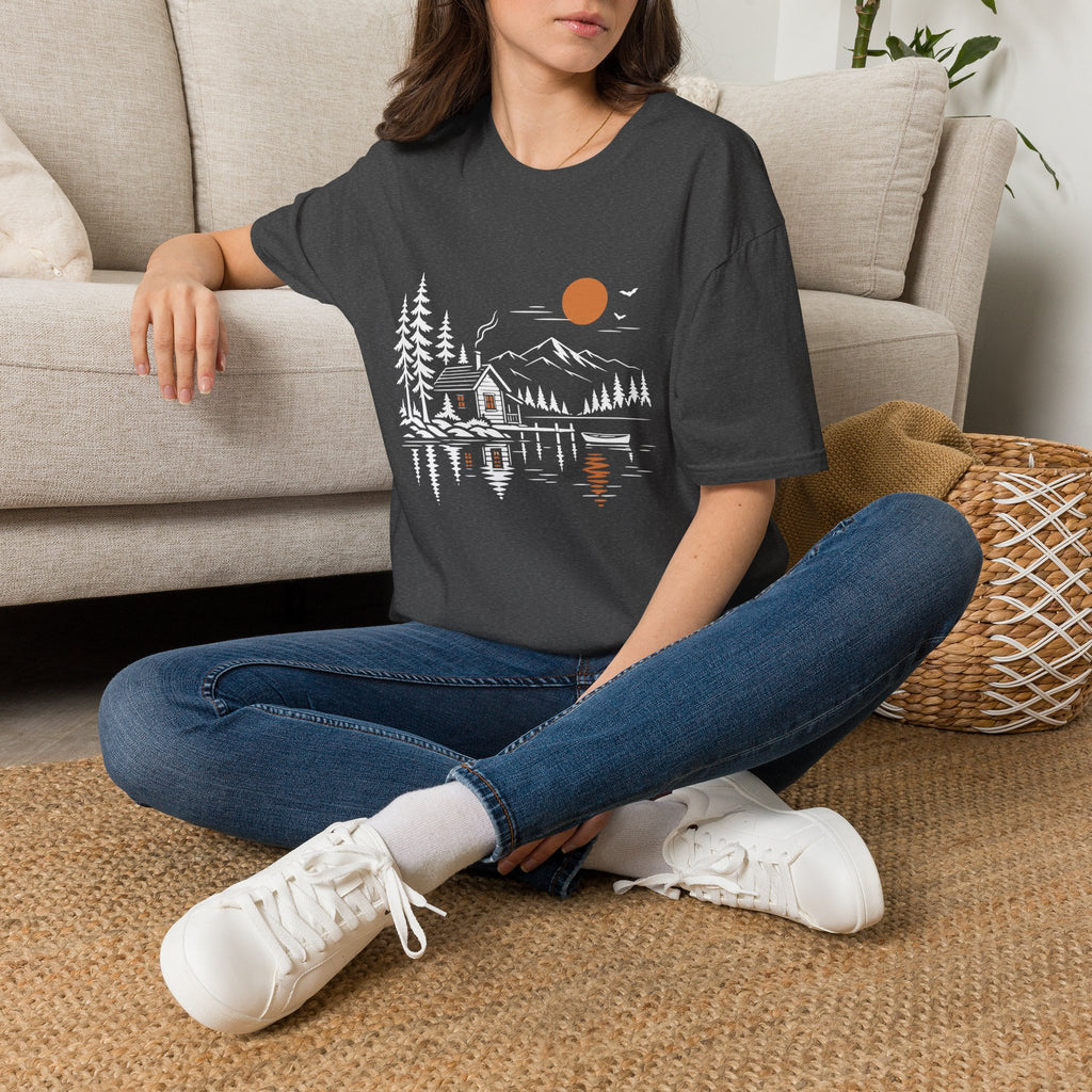 Quiet Cabin Lake Sunset Mountain T-Shirt