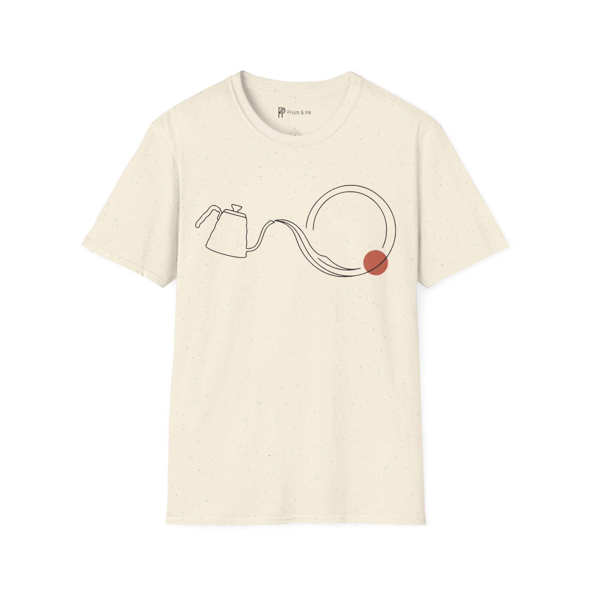 Fluid Brew T-Shirt — Minimalist Gooseneck Kettle and Flowing Circle