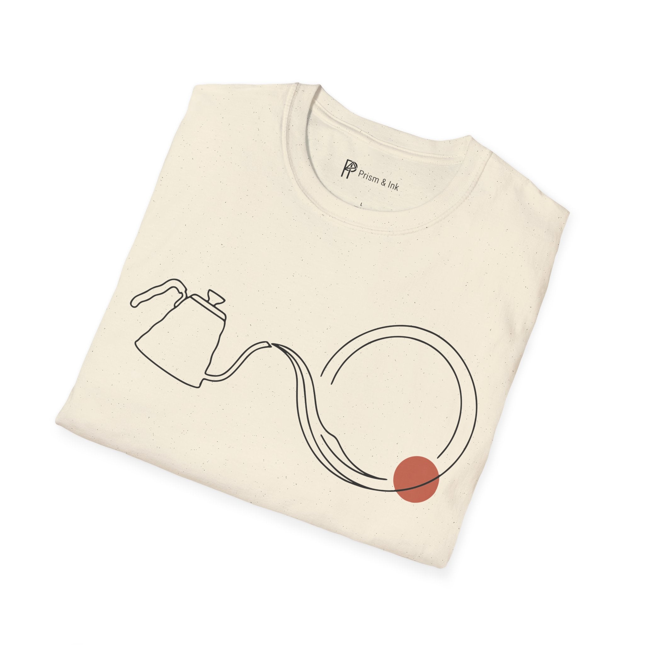 Fluid Brew T-Shirt — Minimalist Gooseneck Kettle and Flowing Circle