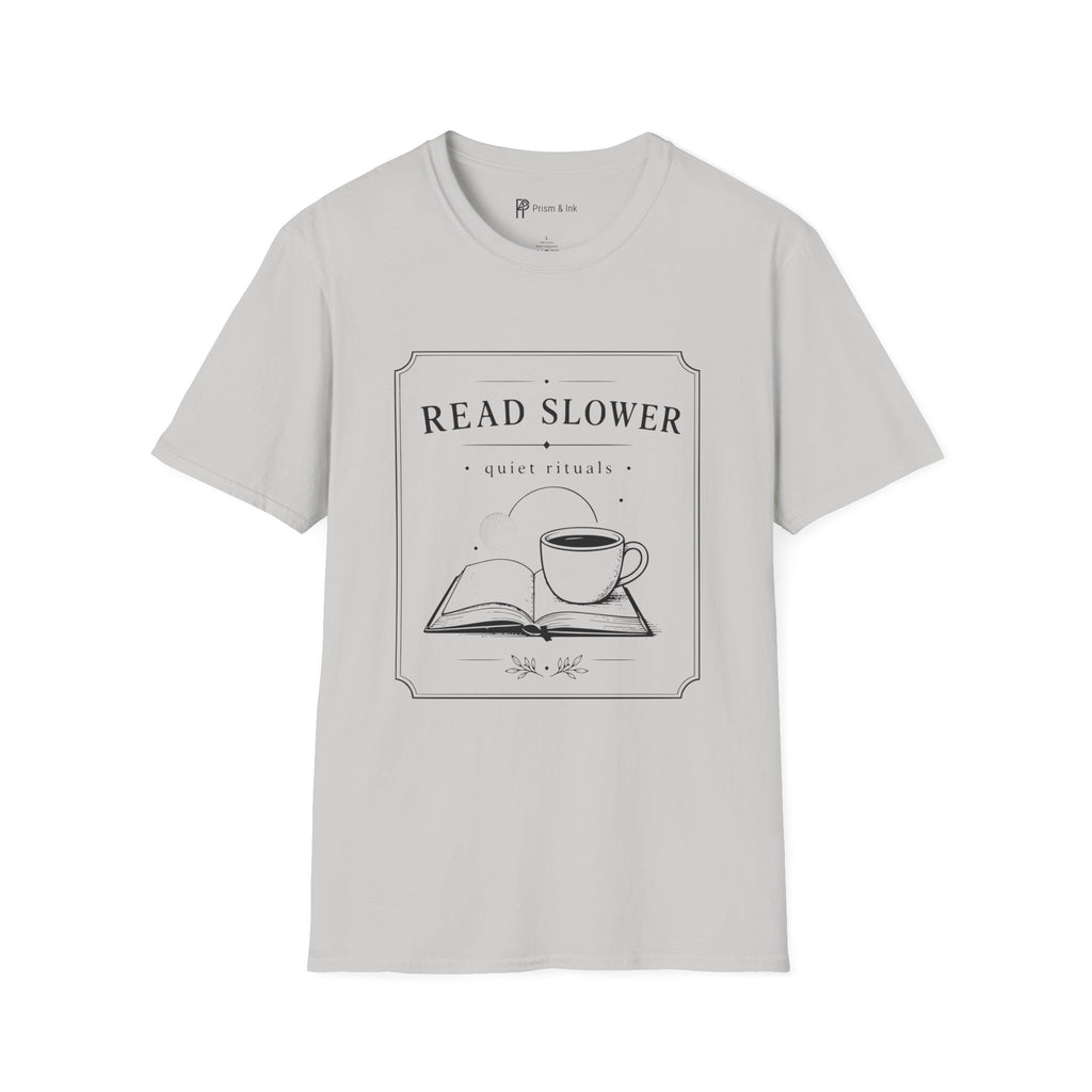 Read Slower Quiet Rituals Coffee Reading T-Shirt