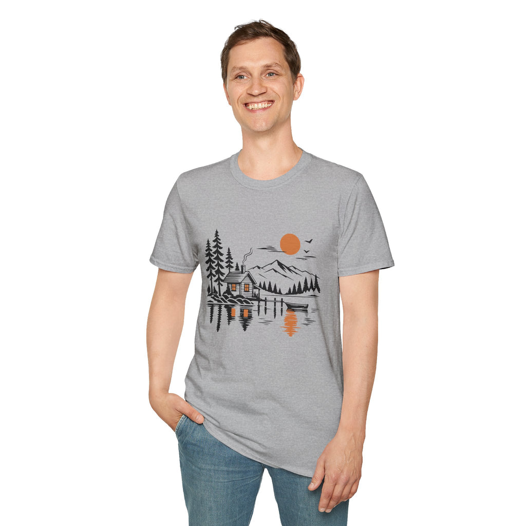 Quiet Cabin Lake Sunset Mountain T-Shirt