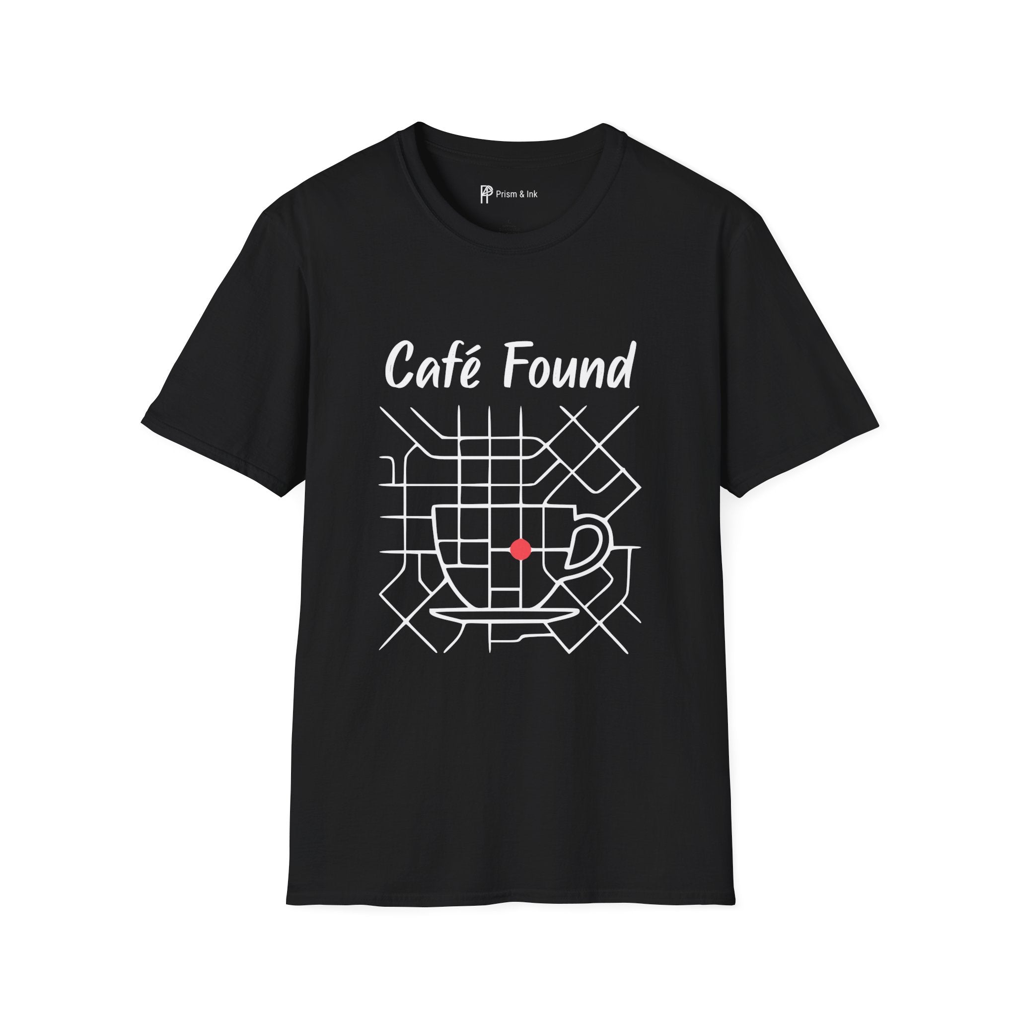 Café Found T-Shirt — Urban Map Grid and Cup Graph