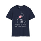 Powered by Paws T-Shirt — Minimalist Pet Lover & Coffee Pour-Over Graphic