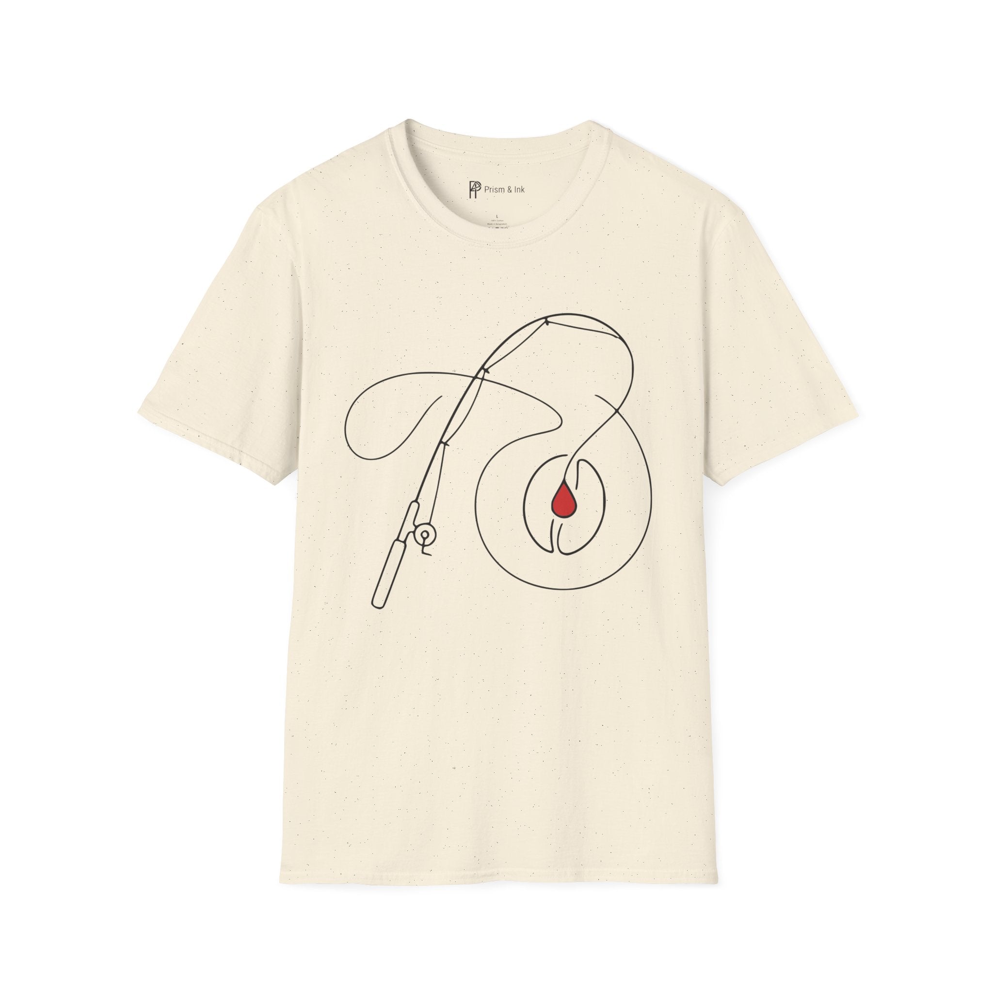 Casting for Caffeine T-Shirt — Minimalist Fly Fishing & Coffee Bean Art