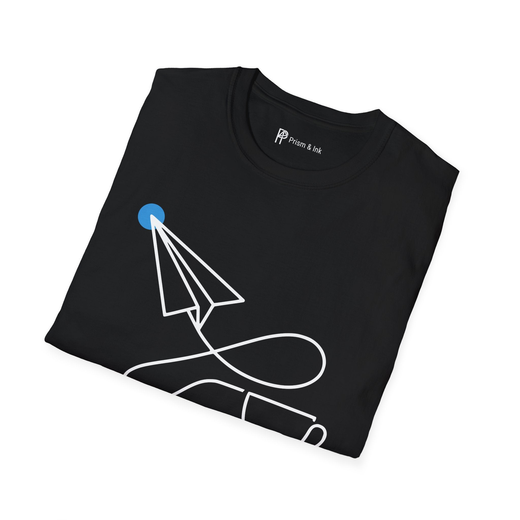 Red-Eye Routing Dark Roast T-Shirt — Minimalist Paper Plane & Coffee Flight Art
