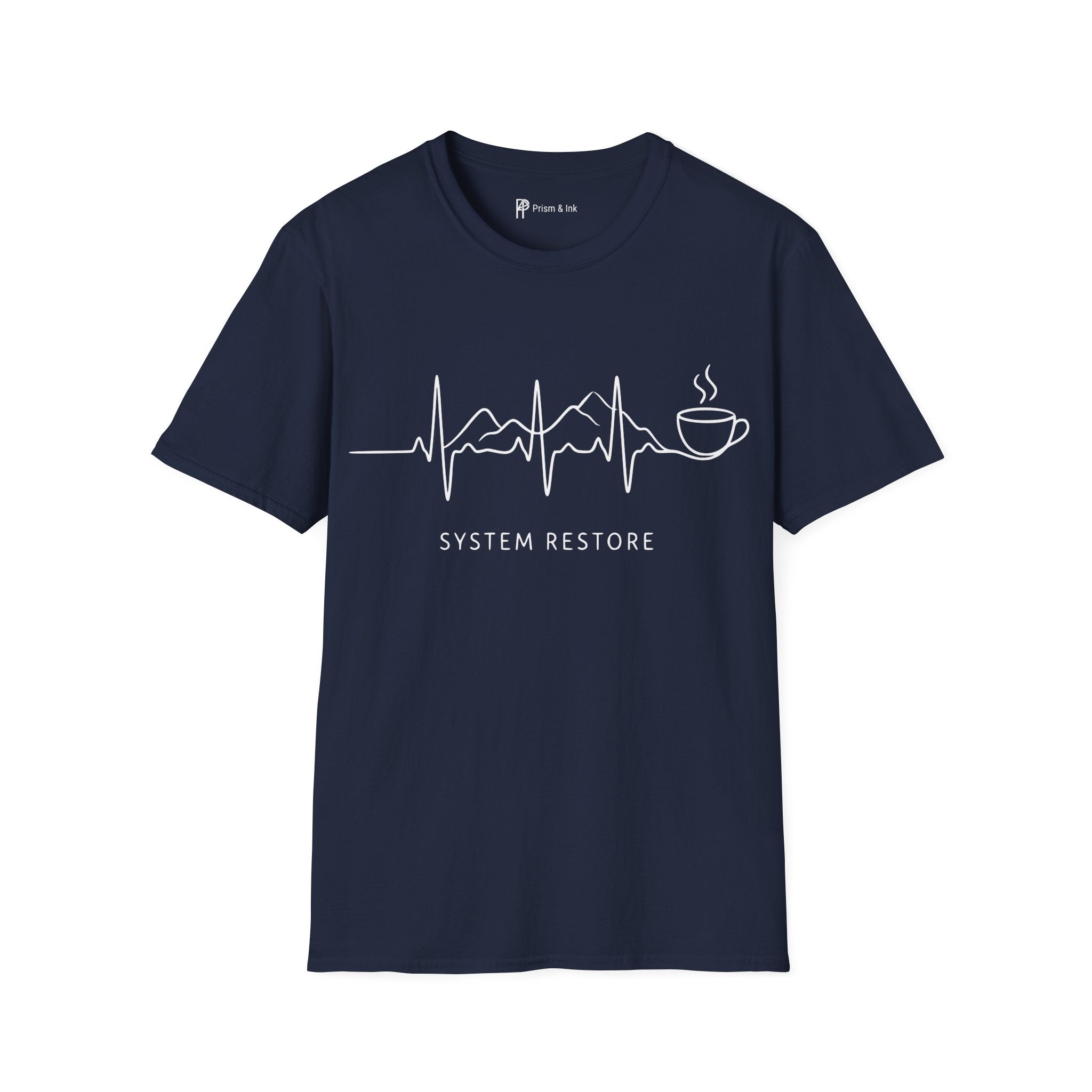 System Restore Coffee ECG Graphic T‑Shirt