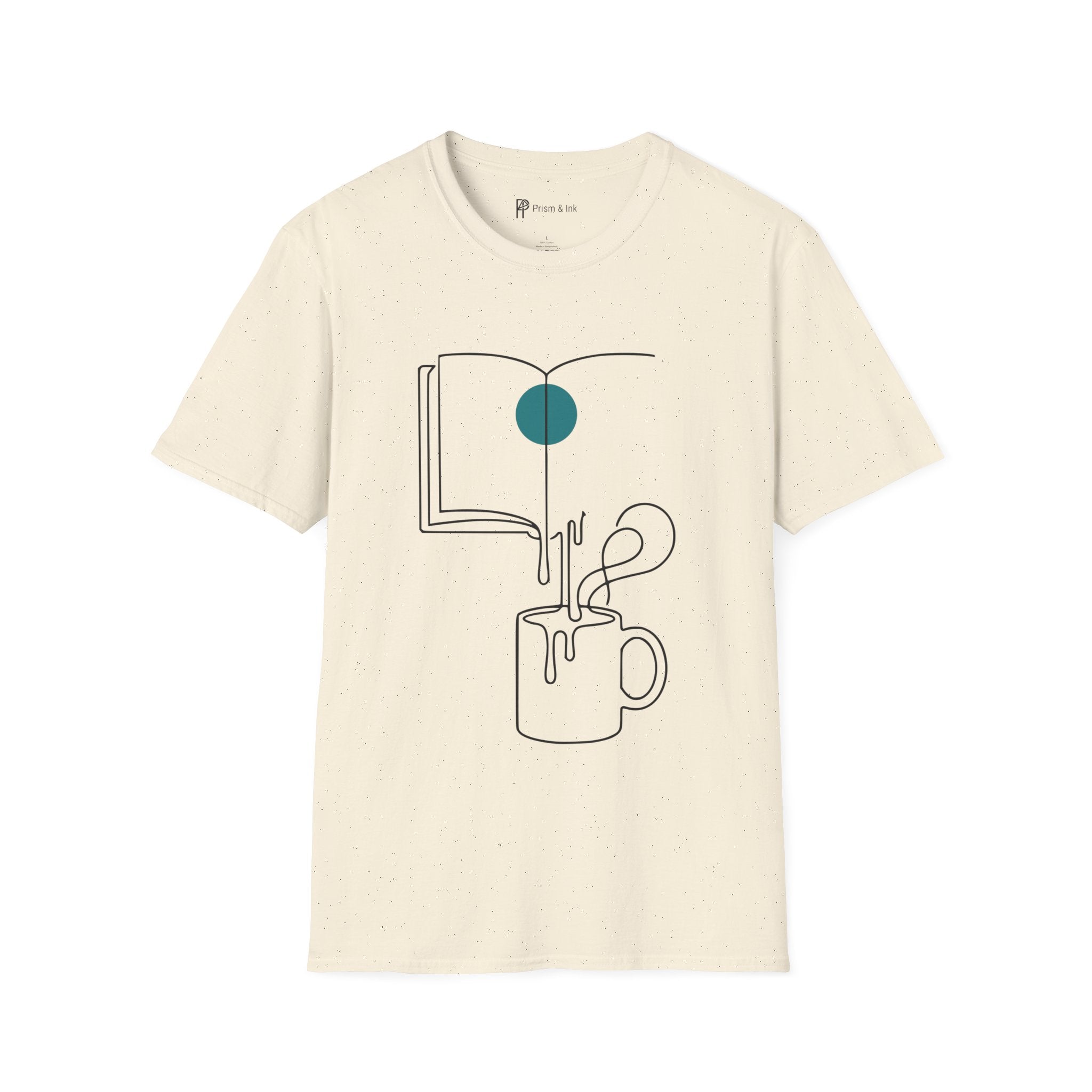 Brewed Knowledge T-Shirt — Minimalist Book and Coffee Drip