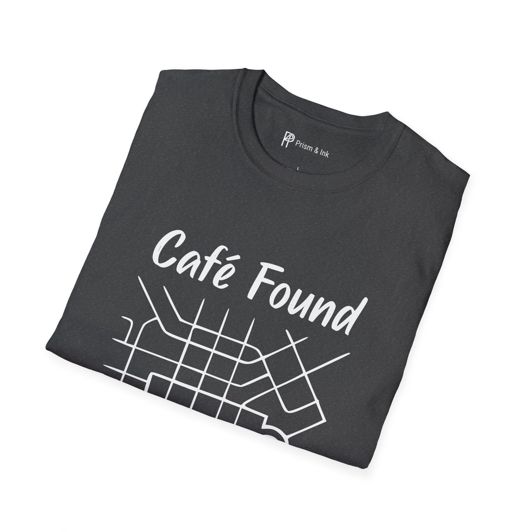 Café Found T-Shirt — Urban Map Grid and Cup Graph