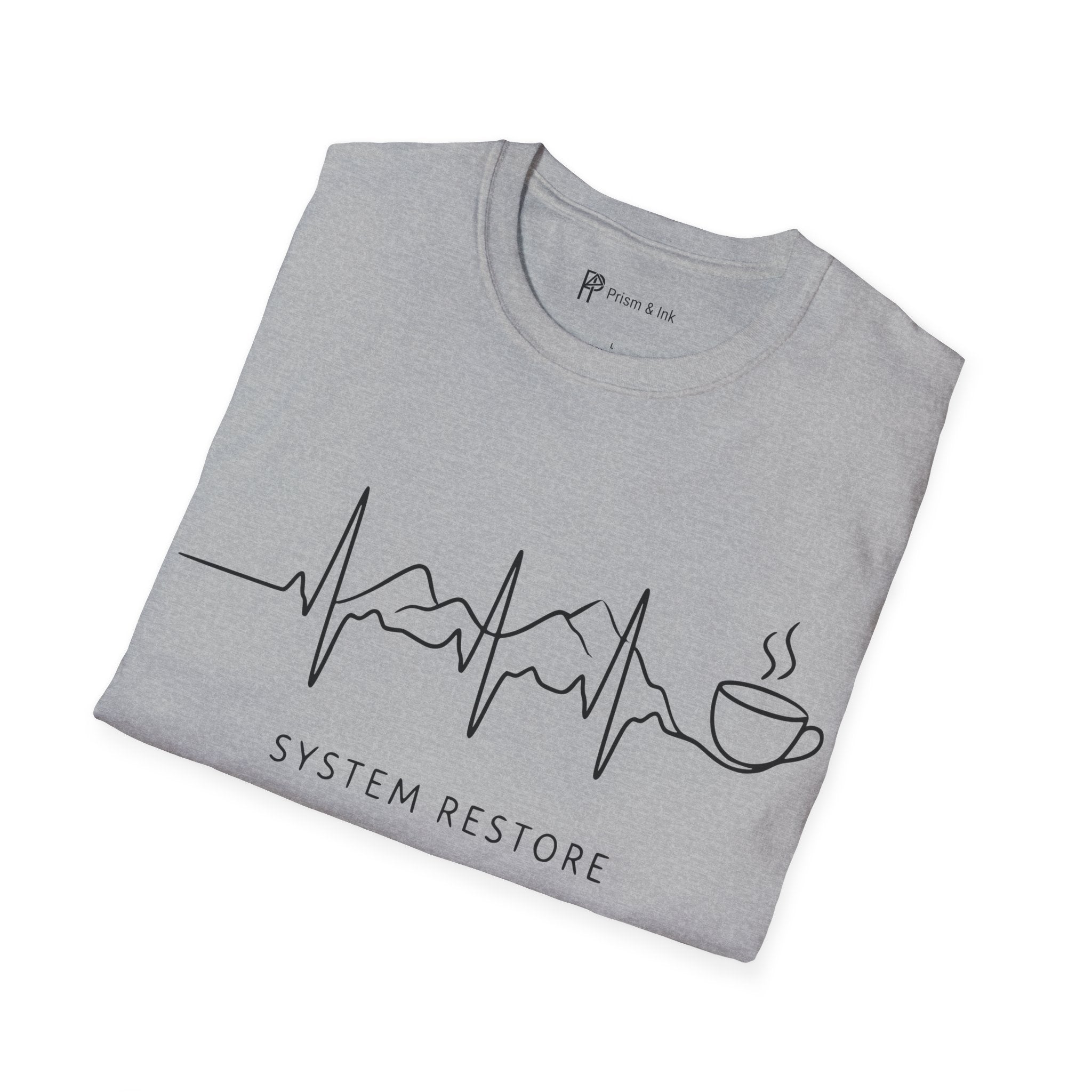System Restore Coffee ECG Graphic T‑Shirt