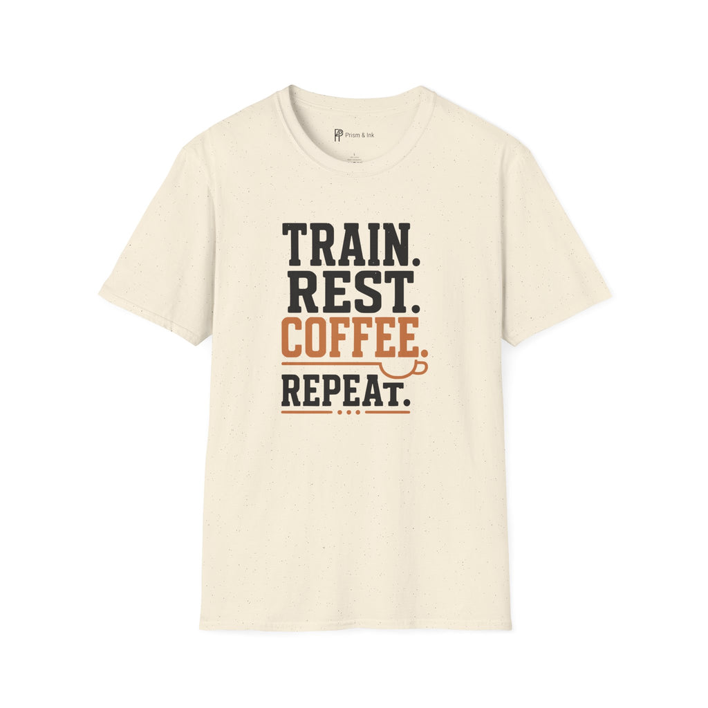 Train Rest Coffee Repeat Minimalist Gym Coffee T-Shirt