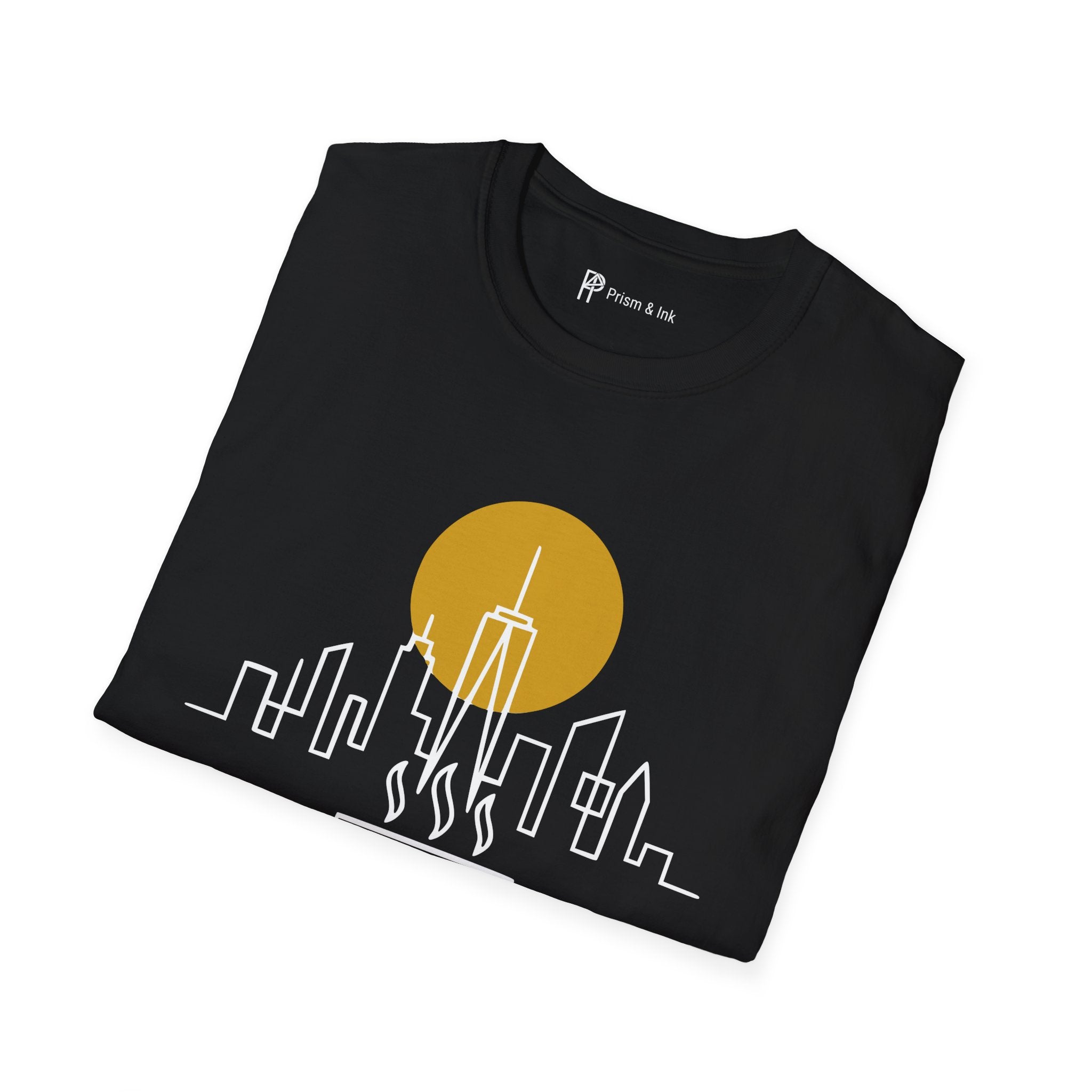 Urban Ritual T-Shirt — City Skyline Steam and Coffee Cup