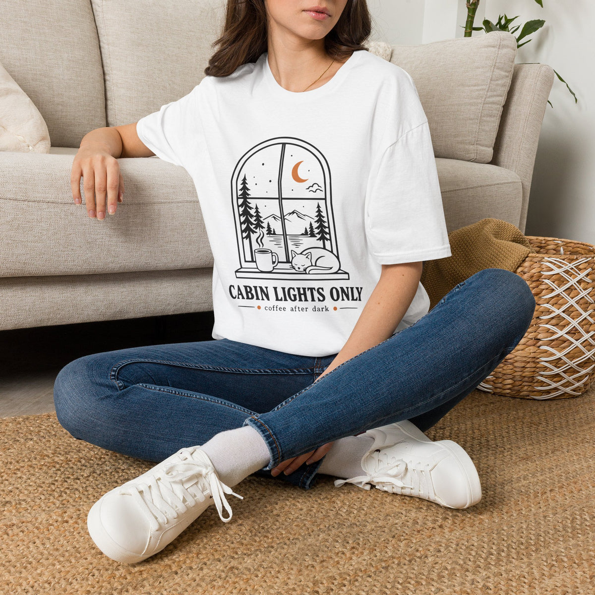 Cabin Lights Only Cat Coffee After Dark T-Shirt