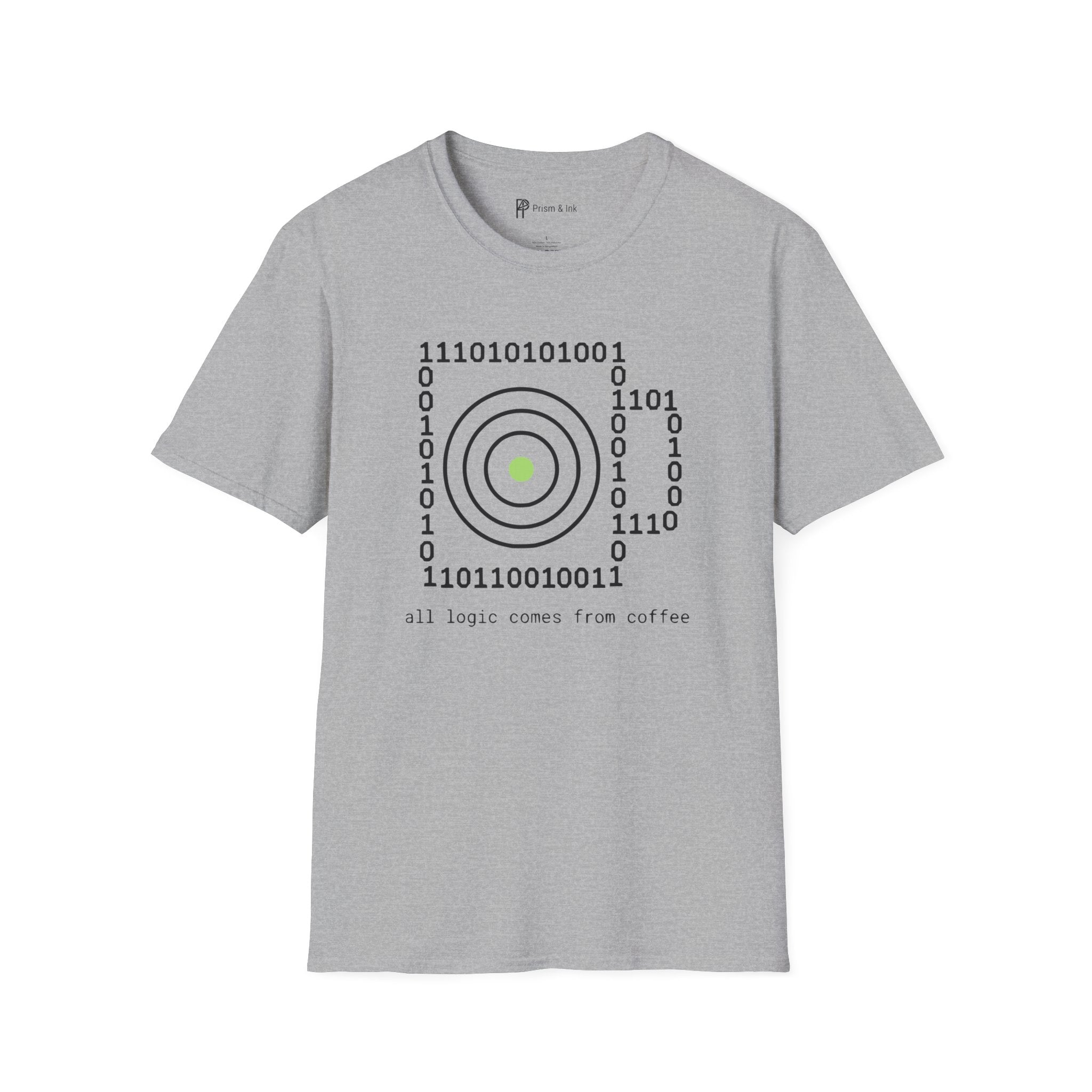 Binary Code Target T-Shirt — "All Logic Comes From Coffee" Geek T-Shirt