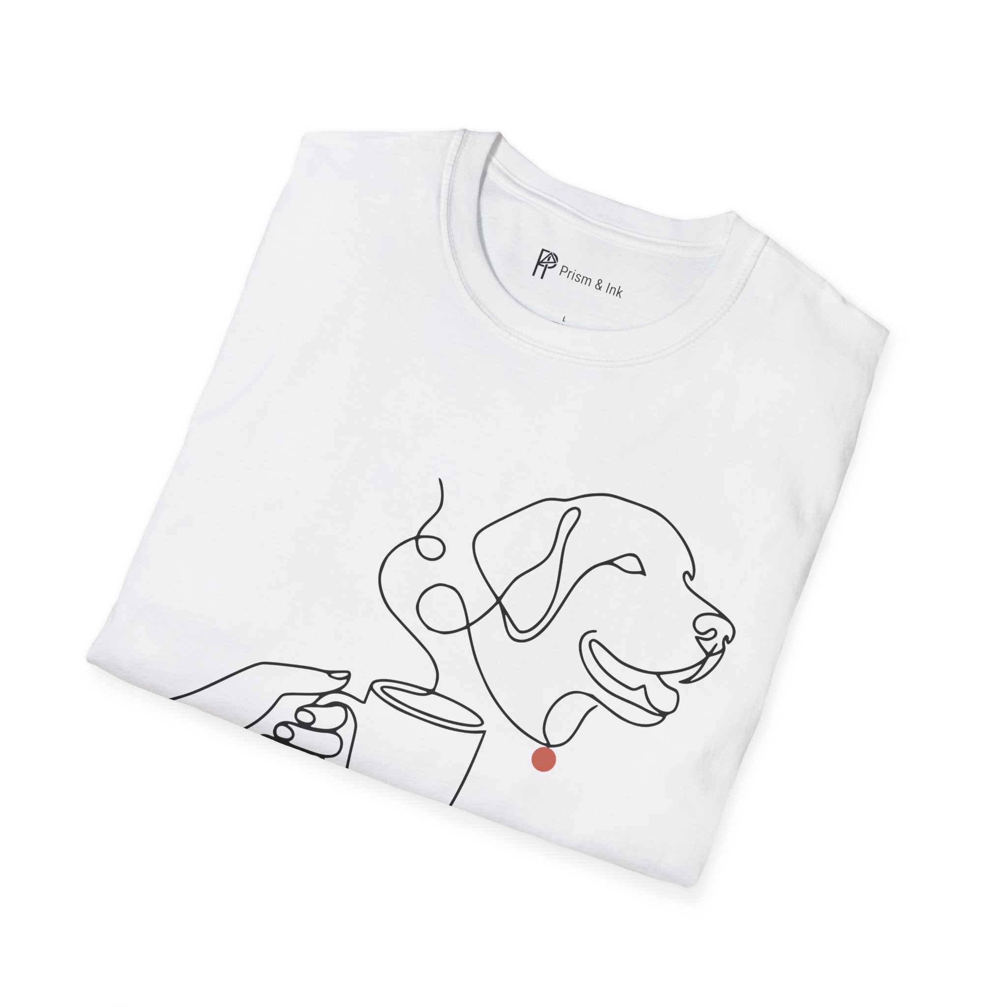Coffee & Dogs T-Shirt — One Line Art Labrador and Steaming Cup