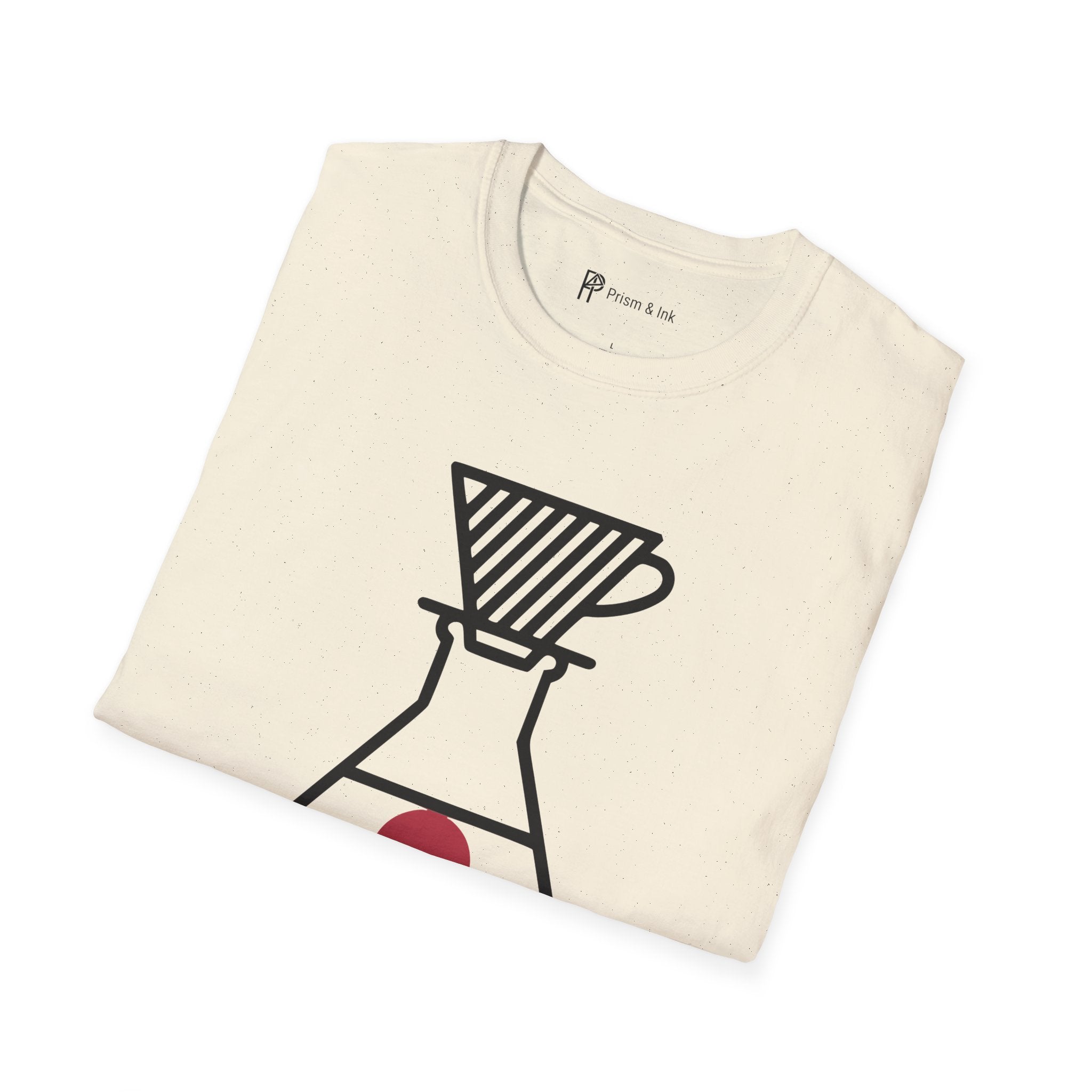 Ideal Extraction T-Shirt — Minimalist Lab Flask & Coffee Science Art