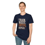 Train Rest Coffee Repeat Minimalist Gym Coffee T-Shirt