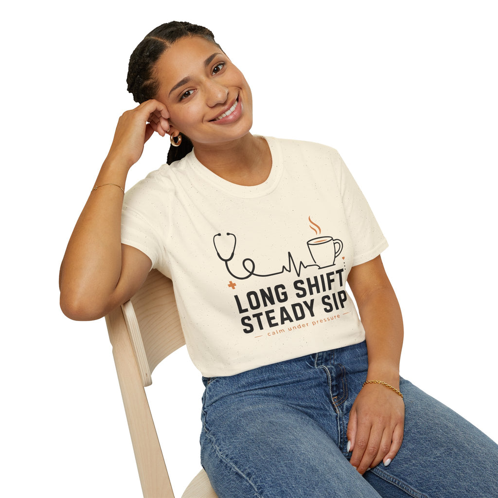Long Shift Steady Sip Nurse Coffee T-Shirt