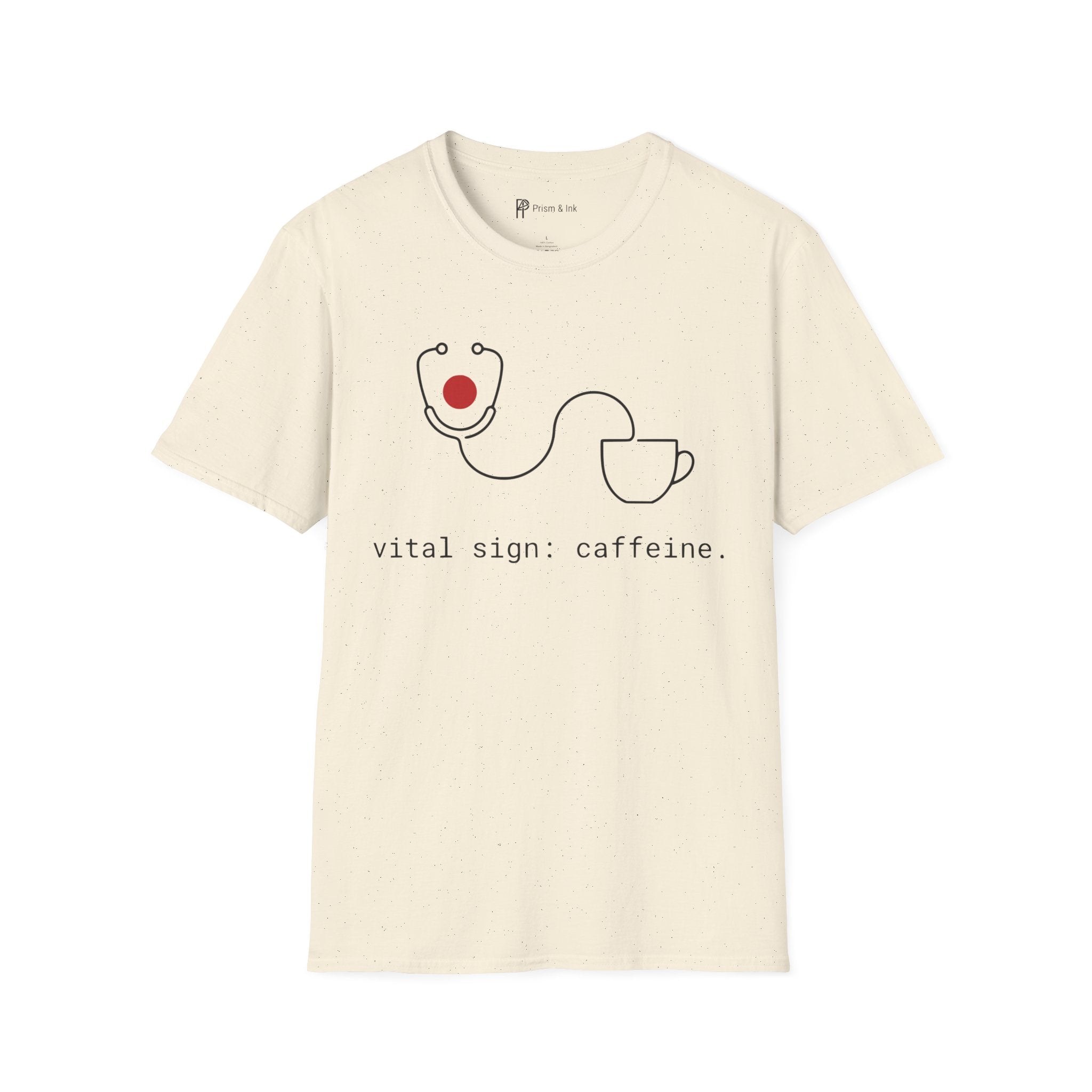 Vital Sign: Caffeine T-Shirt — Minimalist Stethoscope & Coffee Art
