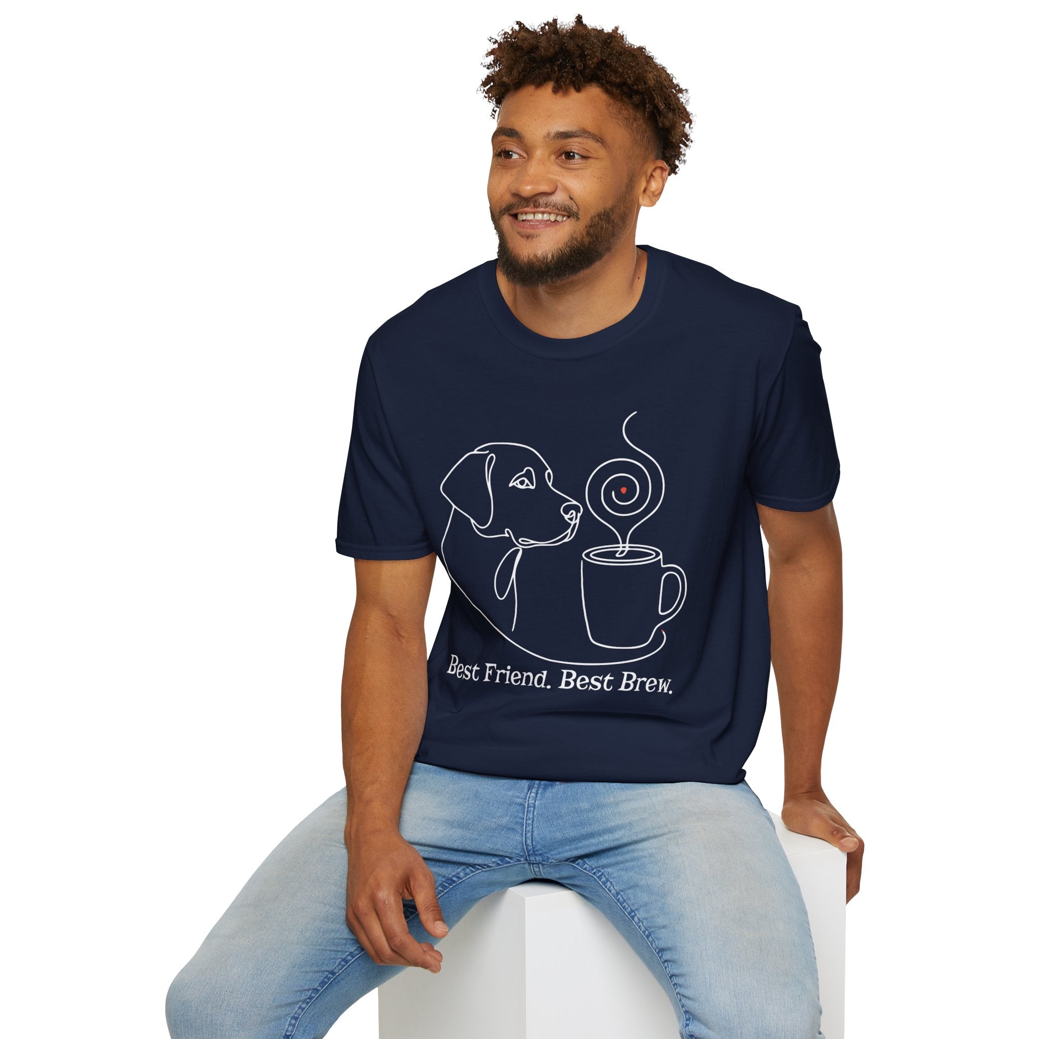 Best Friend Best Brew Minimalist Dog & Coffee Line Art T-Shirt