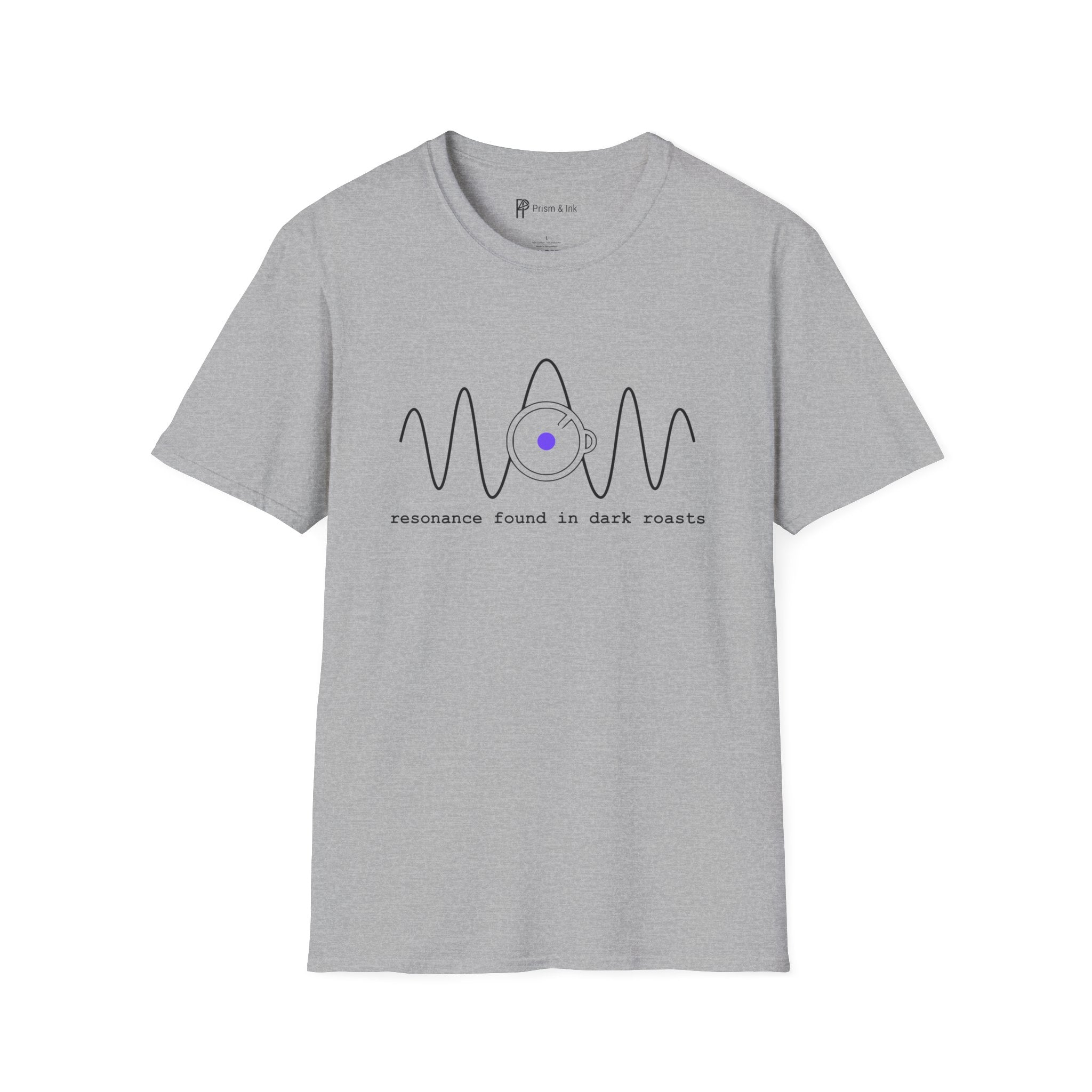 Dark Roast Resonance T-Shirt — Minimalist Audio Wave & Coffee Cup Art
