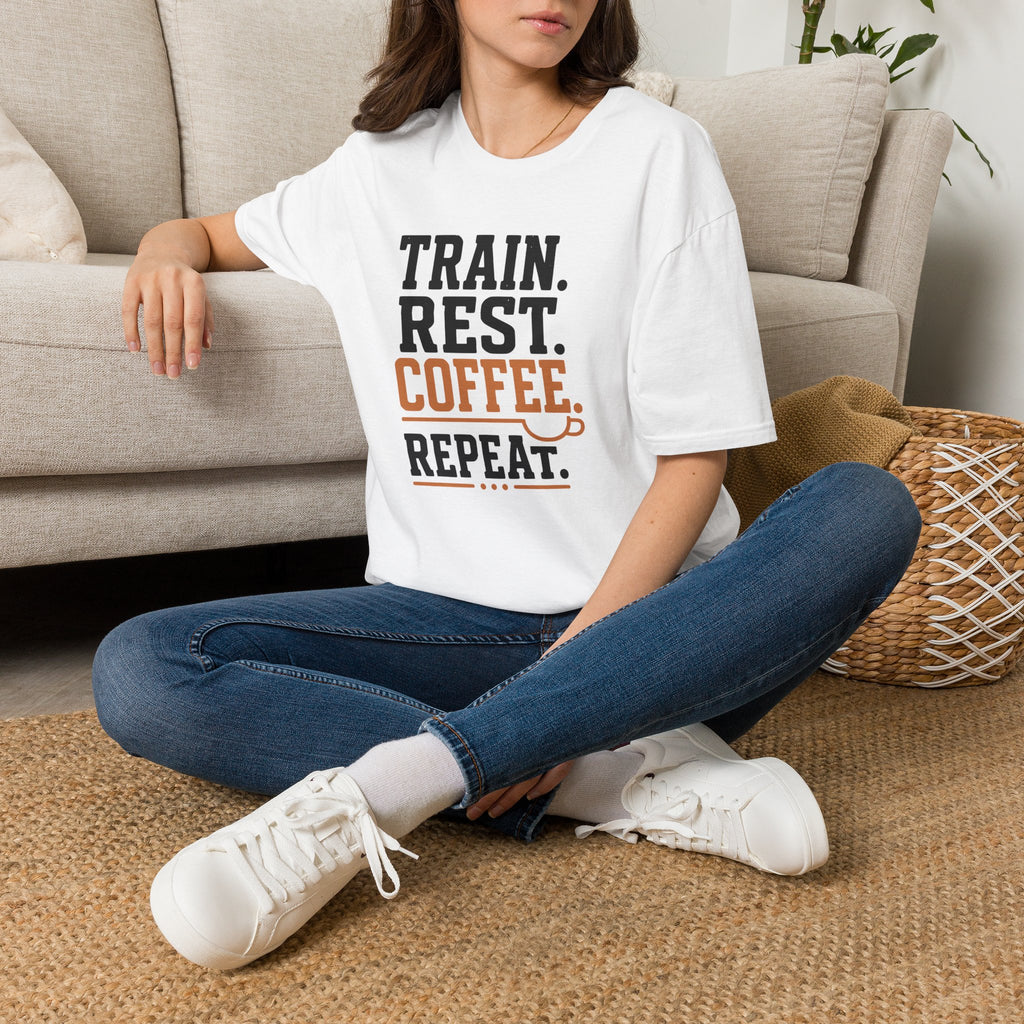 Train Rest Coffee Repeat Minimalist Gym Coffee T-Shirt