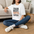 Train Rest Coffee Repeat Minimalist Gym Coffee T-Shirt