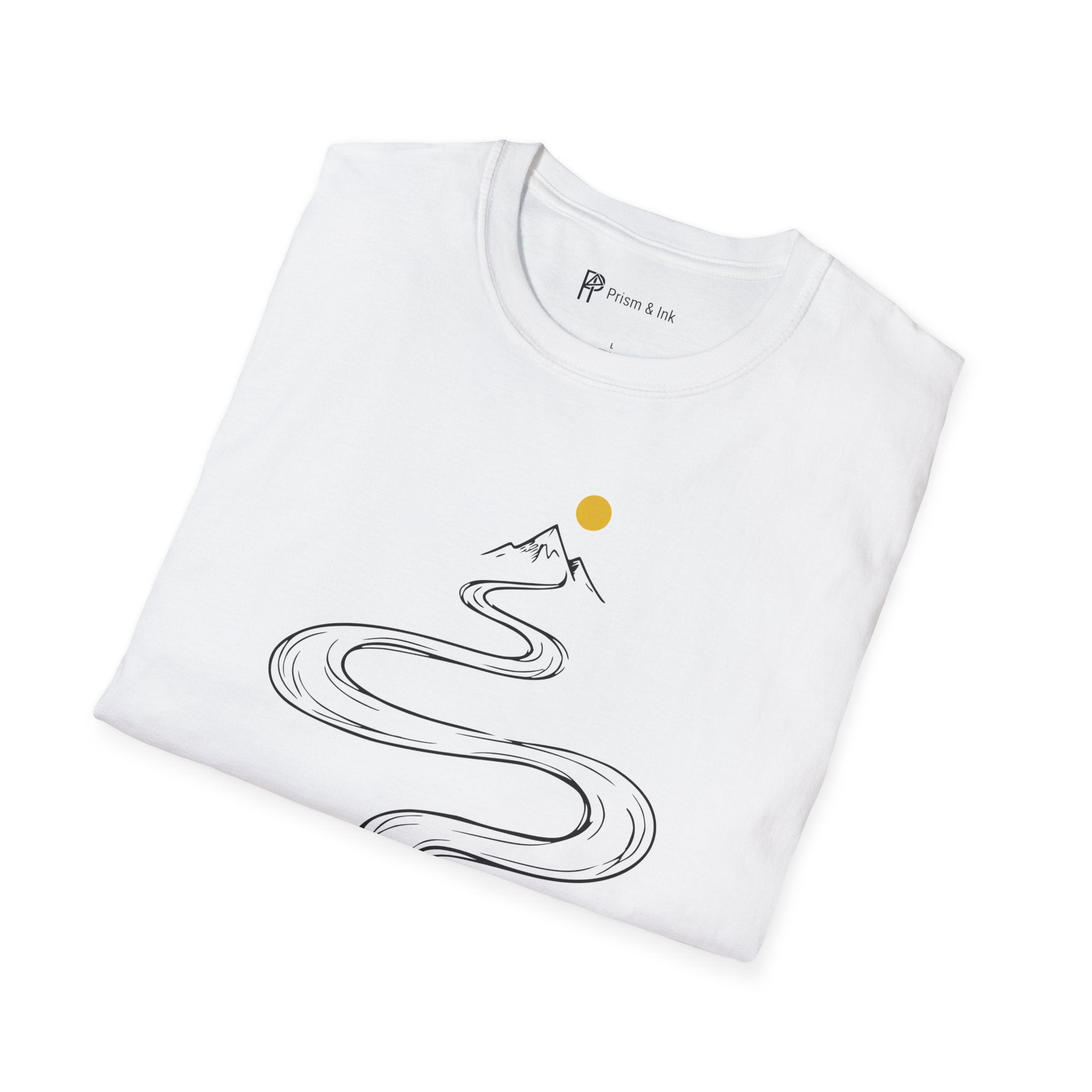 Summit Brew T-Shirt — Steaming Coffee Path and Mountain Peak