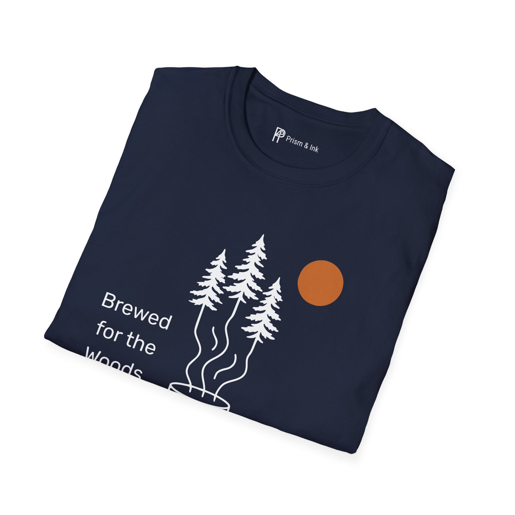 Brewed for the Woods T-Shirt — Coffee Steam Pine Tree Graph