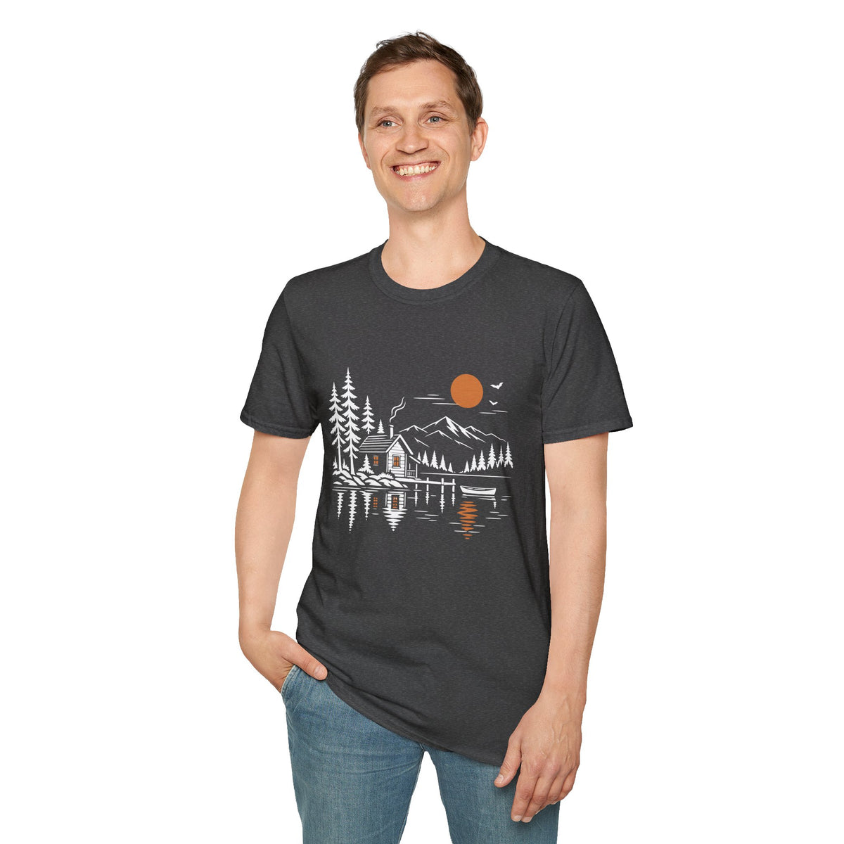 Quiet Cabin Lake Sunset Mountain T-Shirt