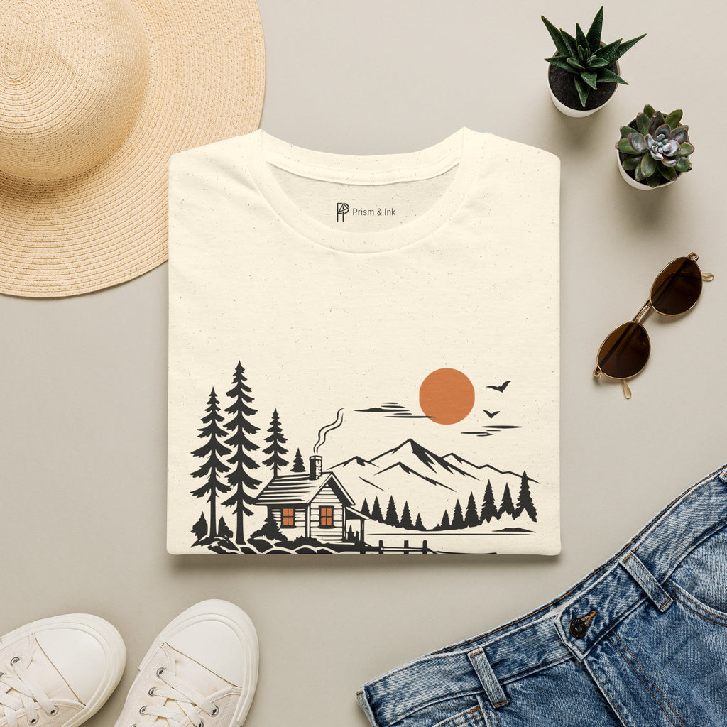 Quiet Cabin Lake Sunset Mountain T-Shirt