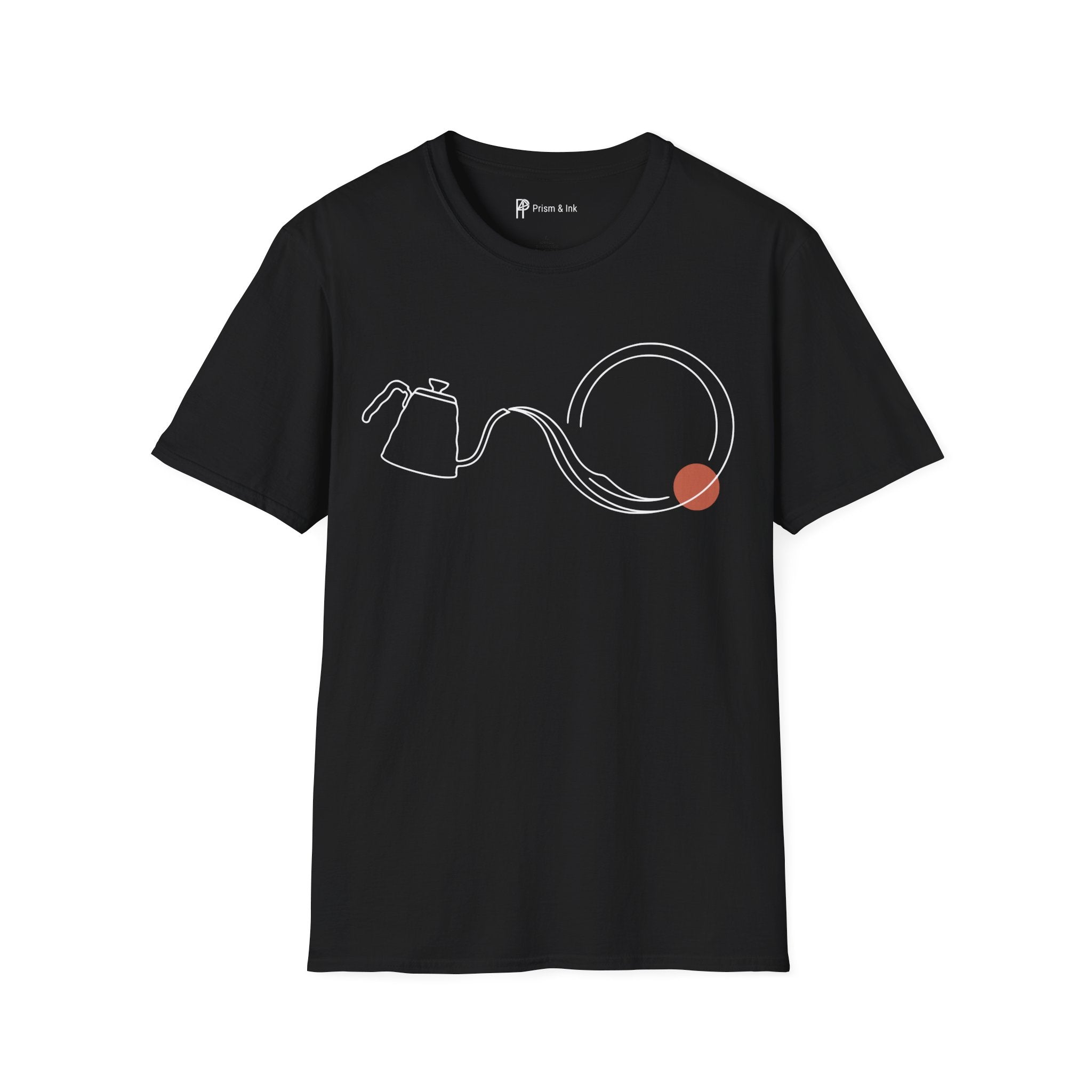 Fluid Brew T-Shirt — Minimalist Gooseneck Kettle and Flowing Circle