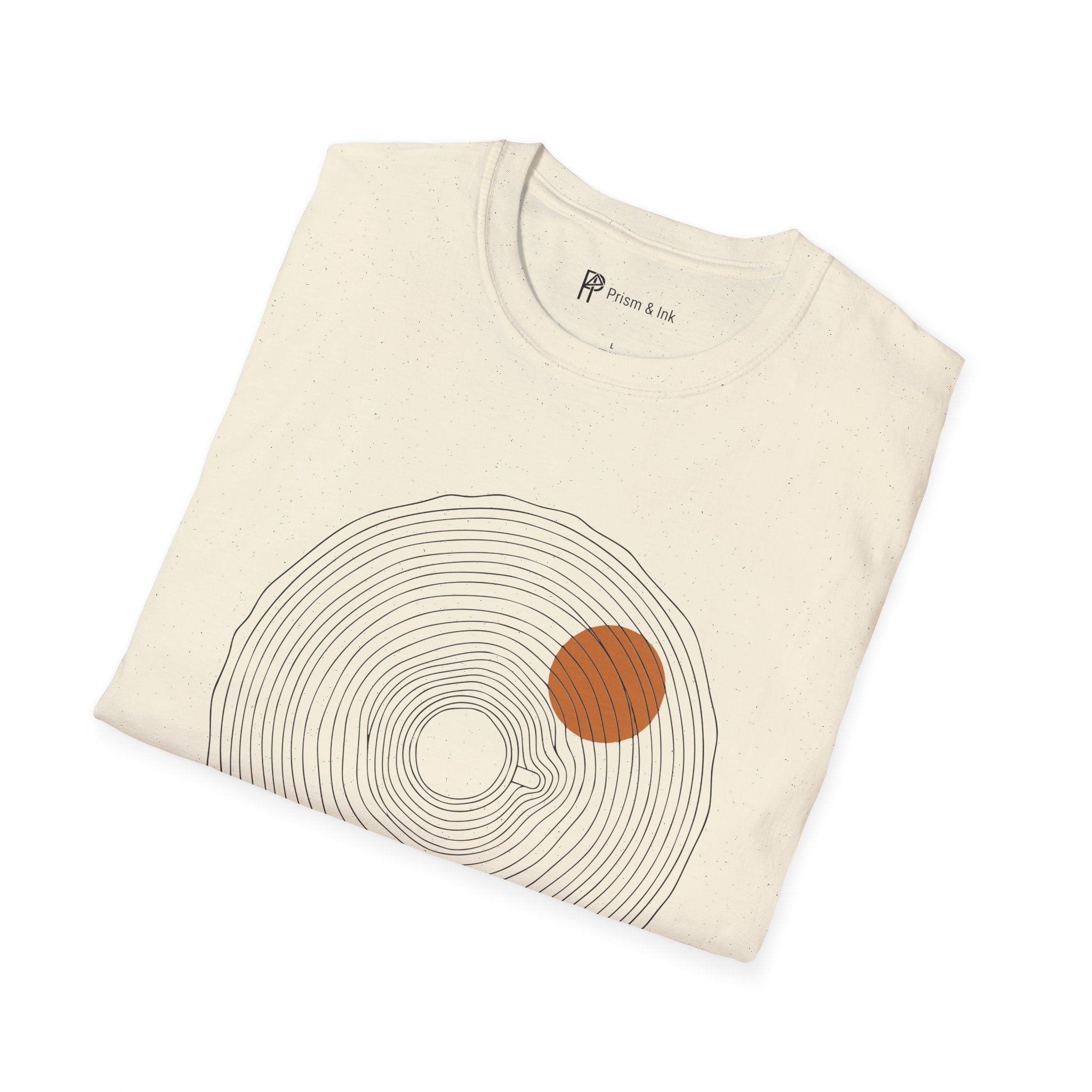 Slow Brew T-Shirt — Tree Ring Growth and Coffee Cup Silhouette