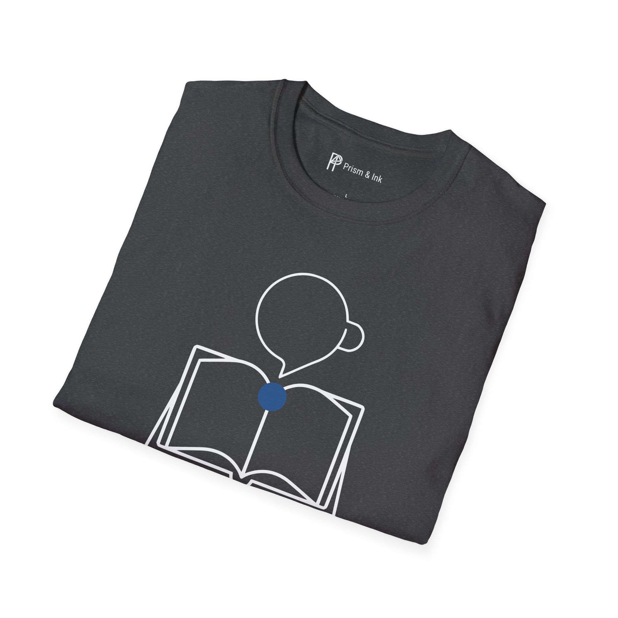 Fluent Thoughts Focused Shots T-Shirt — Minimalist Open Book & Coffee Art