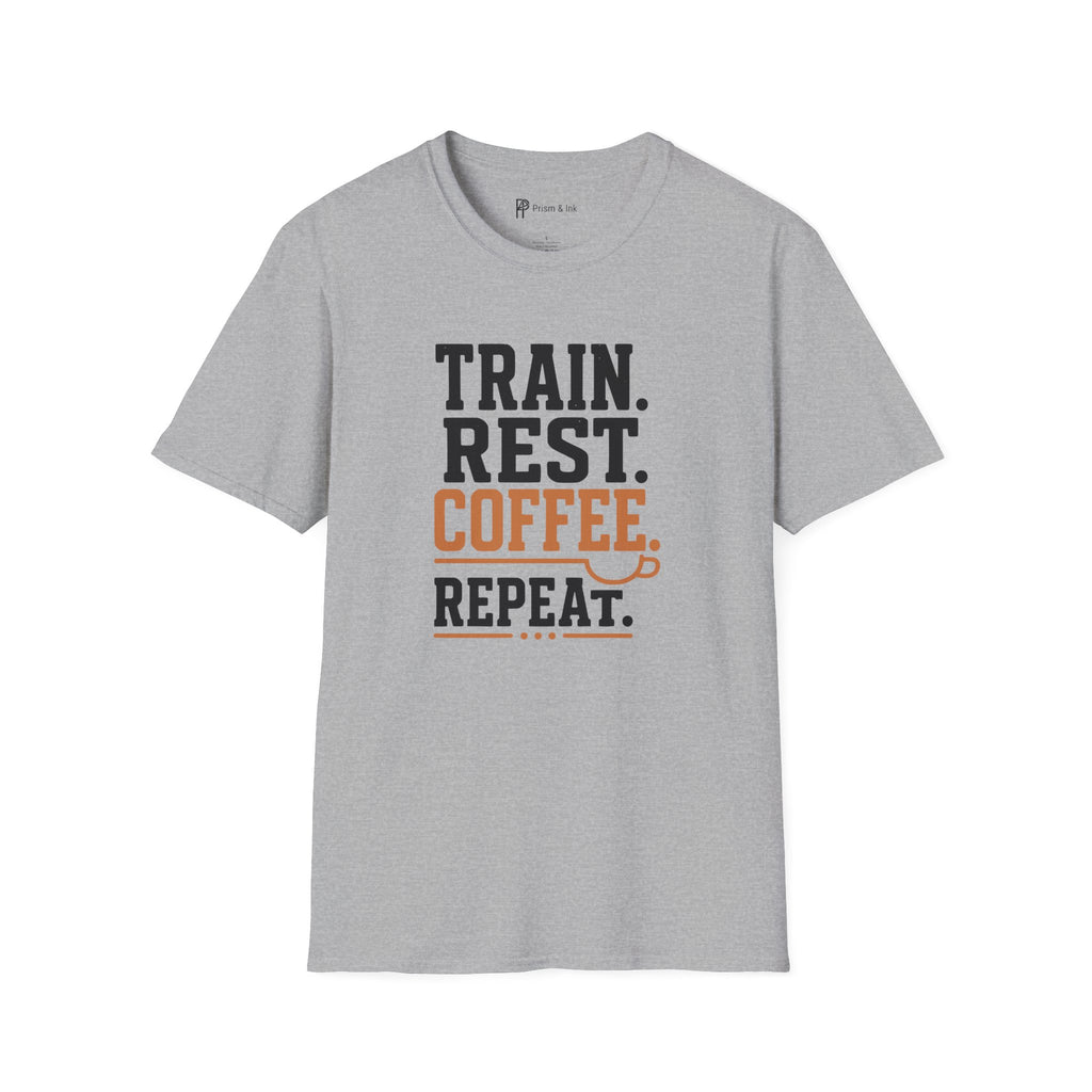 Train Rest Coffee Repeat Minimalist Gym Coffee T-Shirt