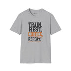 Train Rest Coffee Repeat Minimalist Gym Coffee T-Shirt