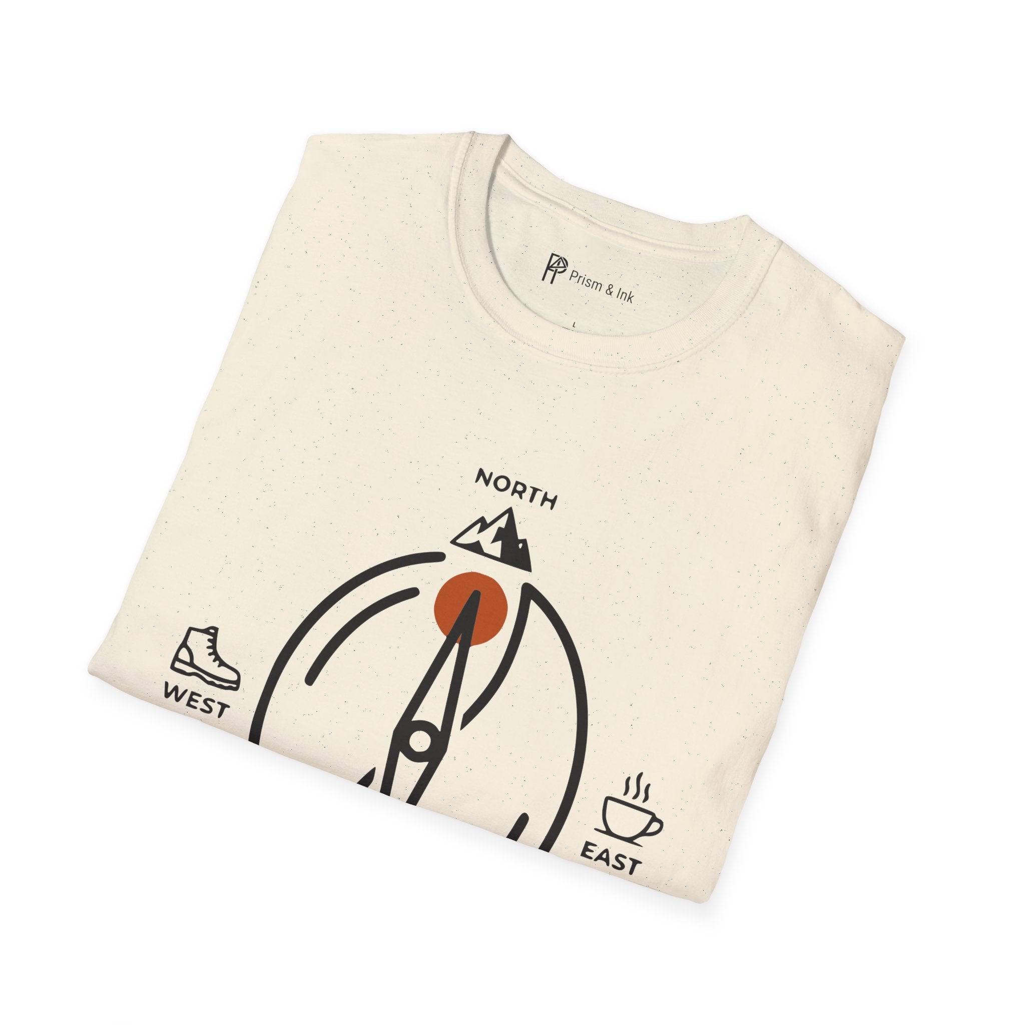 Caffeine Compass T-Shirt — Minimalist Coffee Bean Navigation