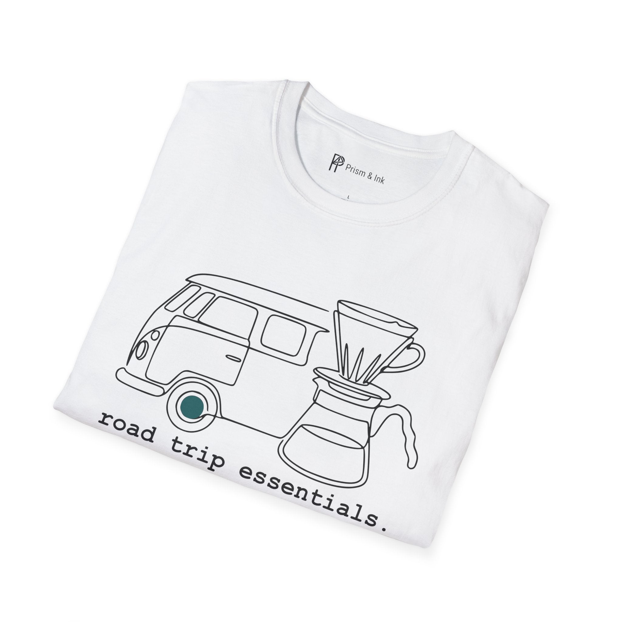 Road Trip Essentials Camper Van & Pour Over Coffee T-Shirt