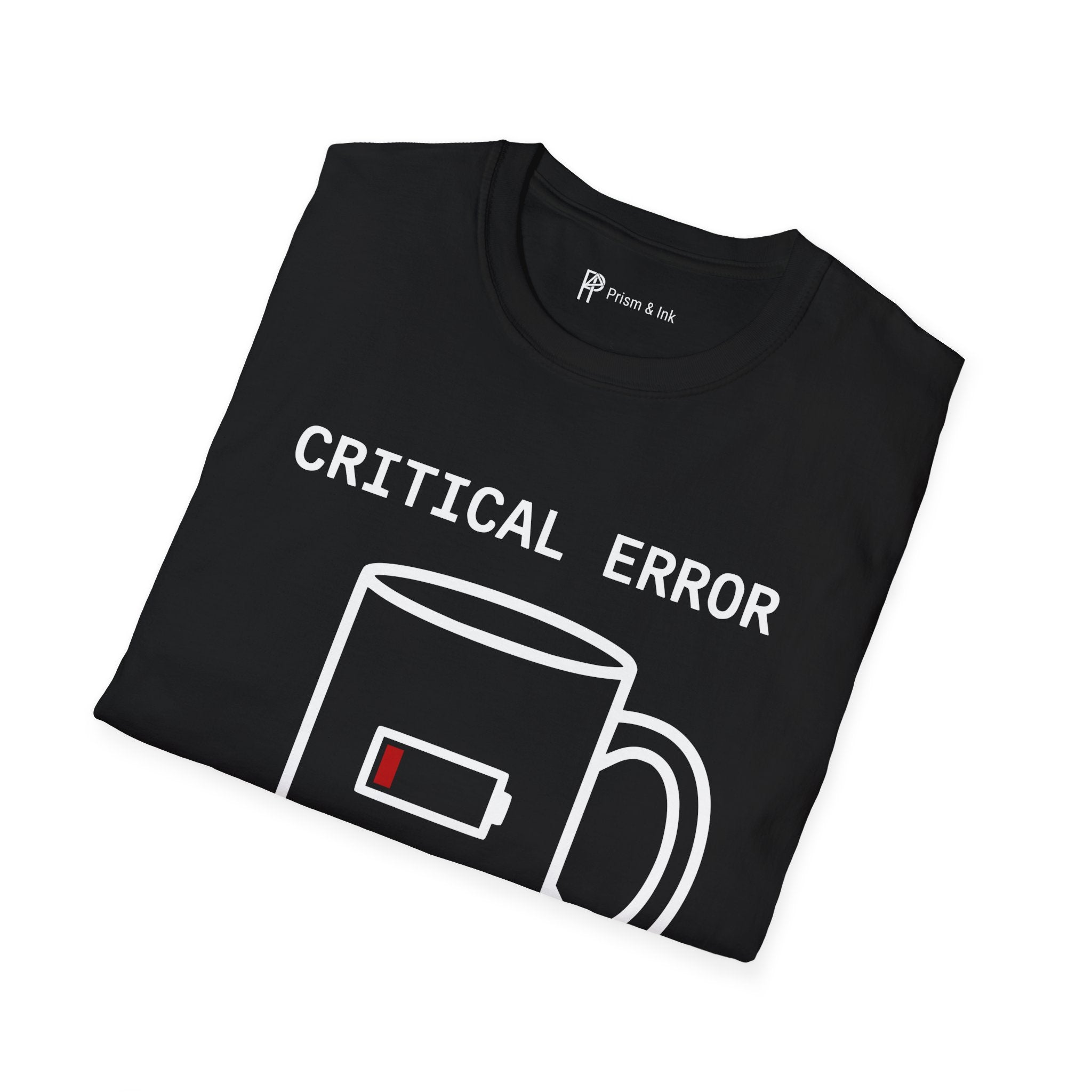 Critical Error Reboot T-Shirt — Funny Programmer Coffee & Low Battery Graphic