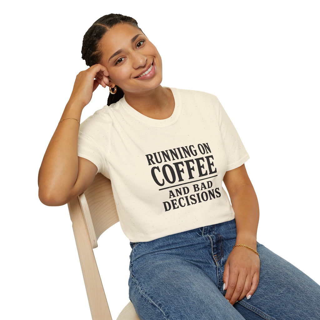 Running On Coffee And Bad Decisions Sarcastic Typography T-Shirt