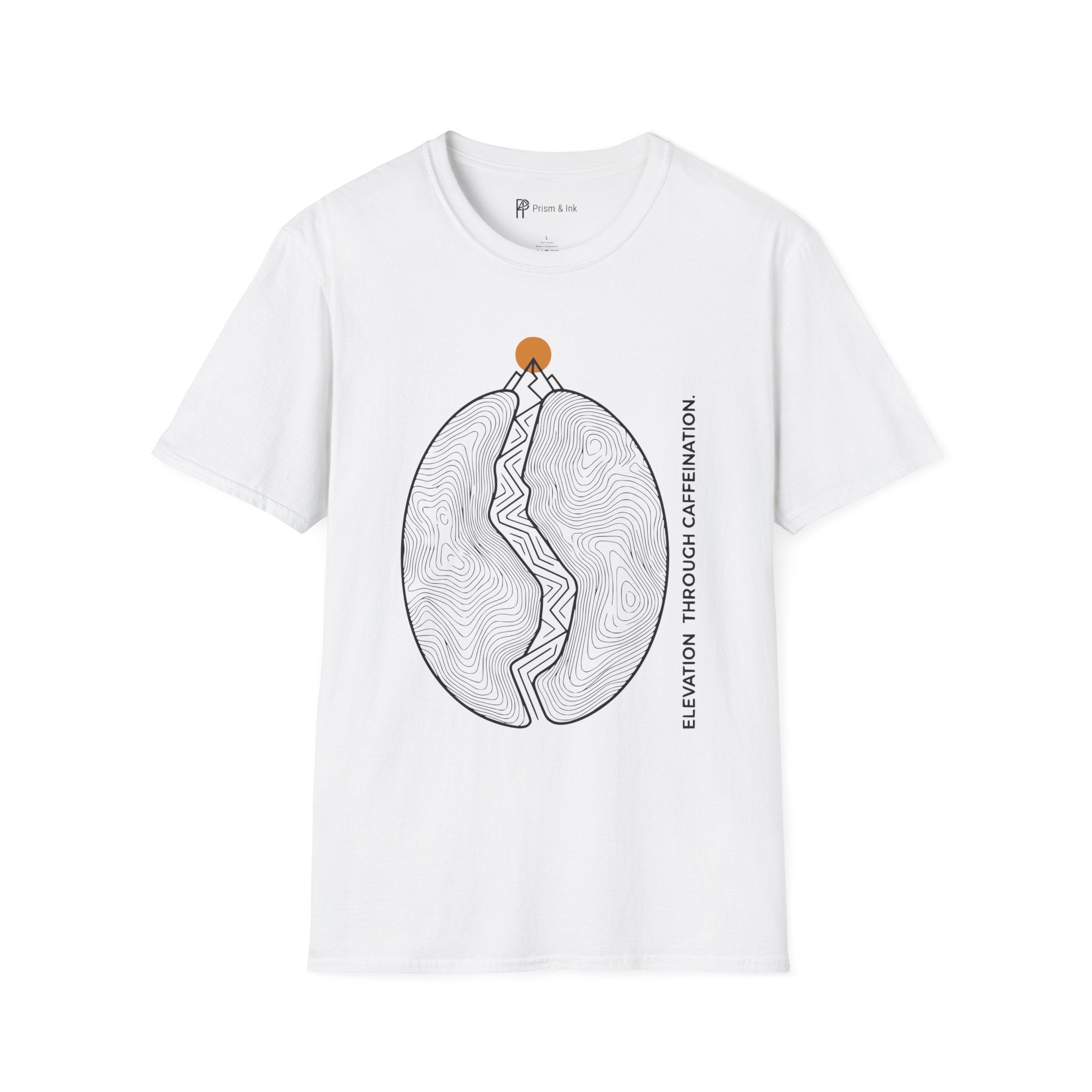 Caffeination Elevation T-Shirt — Topographic Bean and Mountain Peak