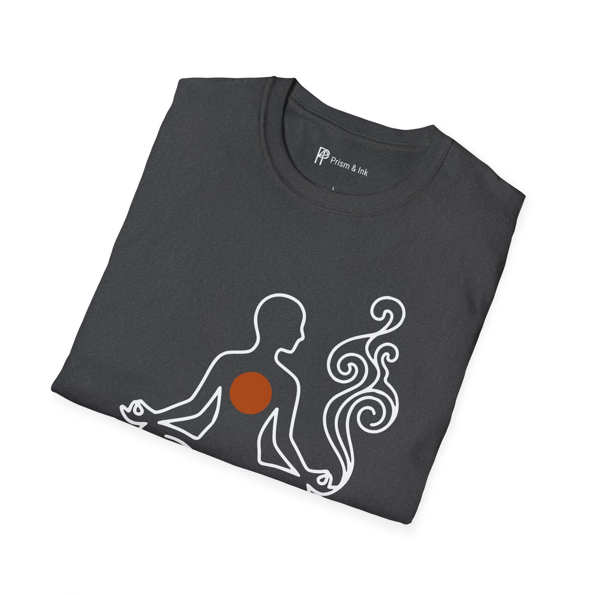 Breathe, Brew, Begin T-Shirt — Minimalist Zen Meditation & Coffee Art