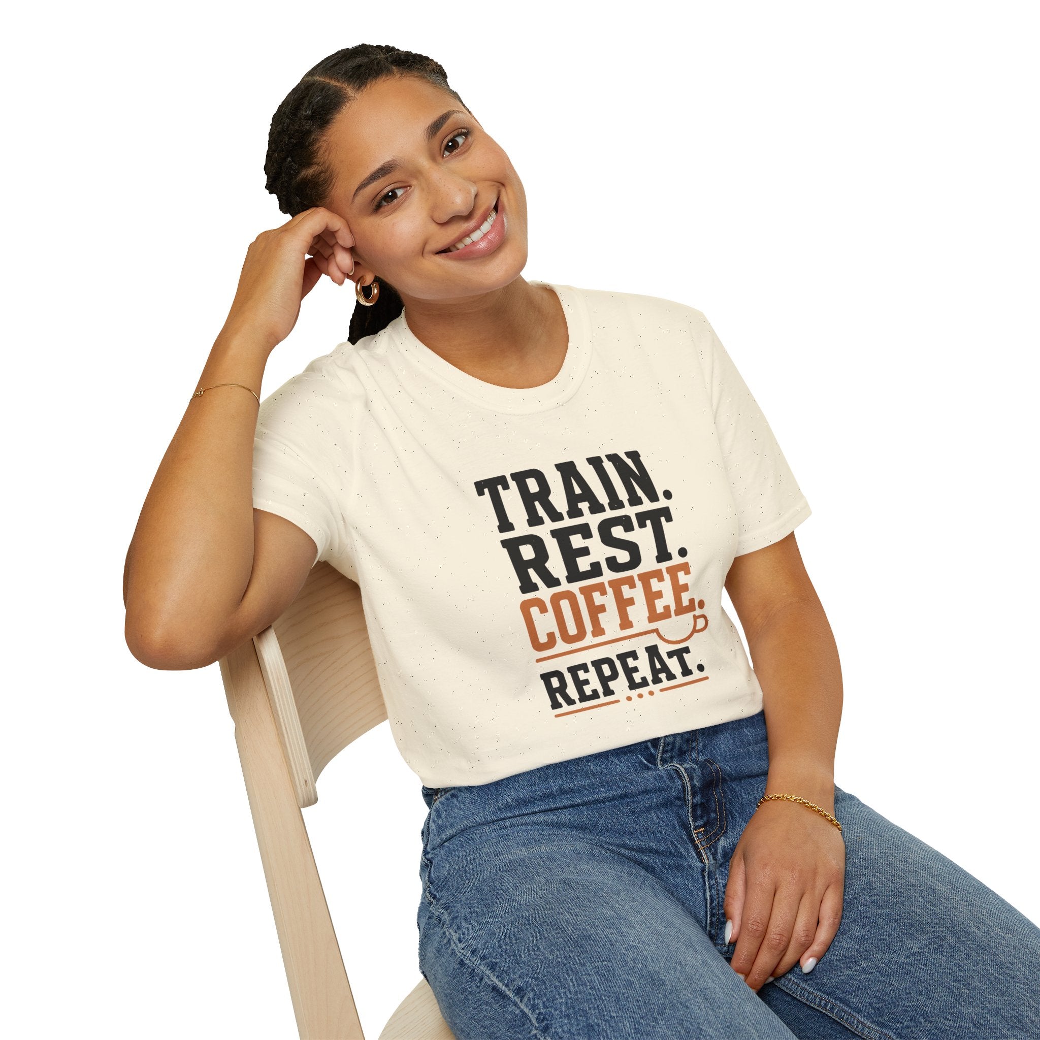 Train Rest Coffee Repeat Minimalist Gym Coffee T-Shirt