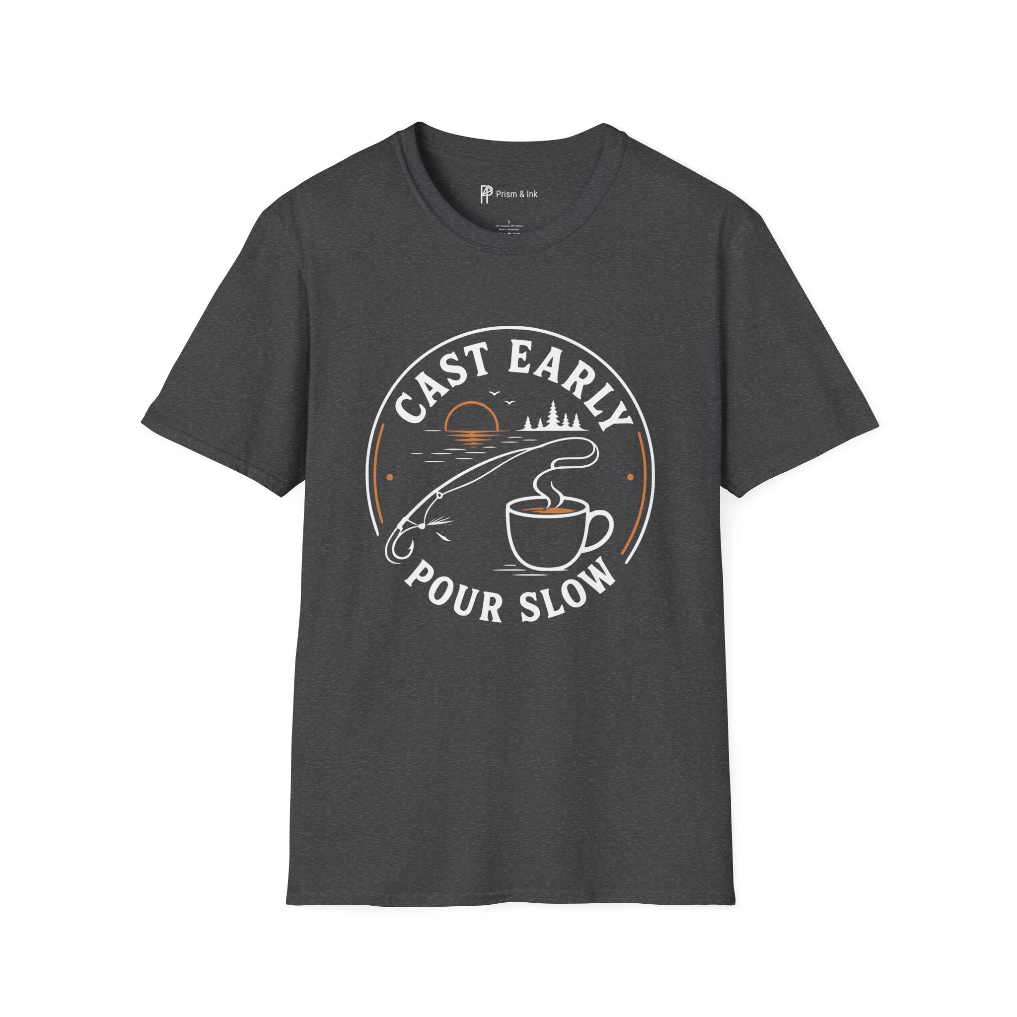 Cast Early Pour Slow Fishing Coffee T-Shirt