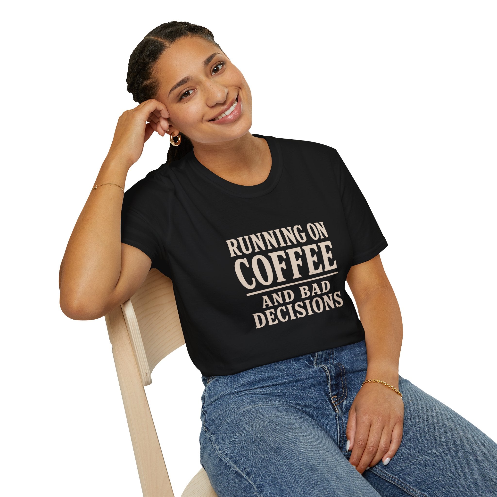 Running On Coffee And Bad Decisions Sarcastic Typography T-Shirt