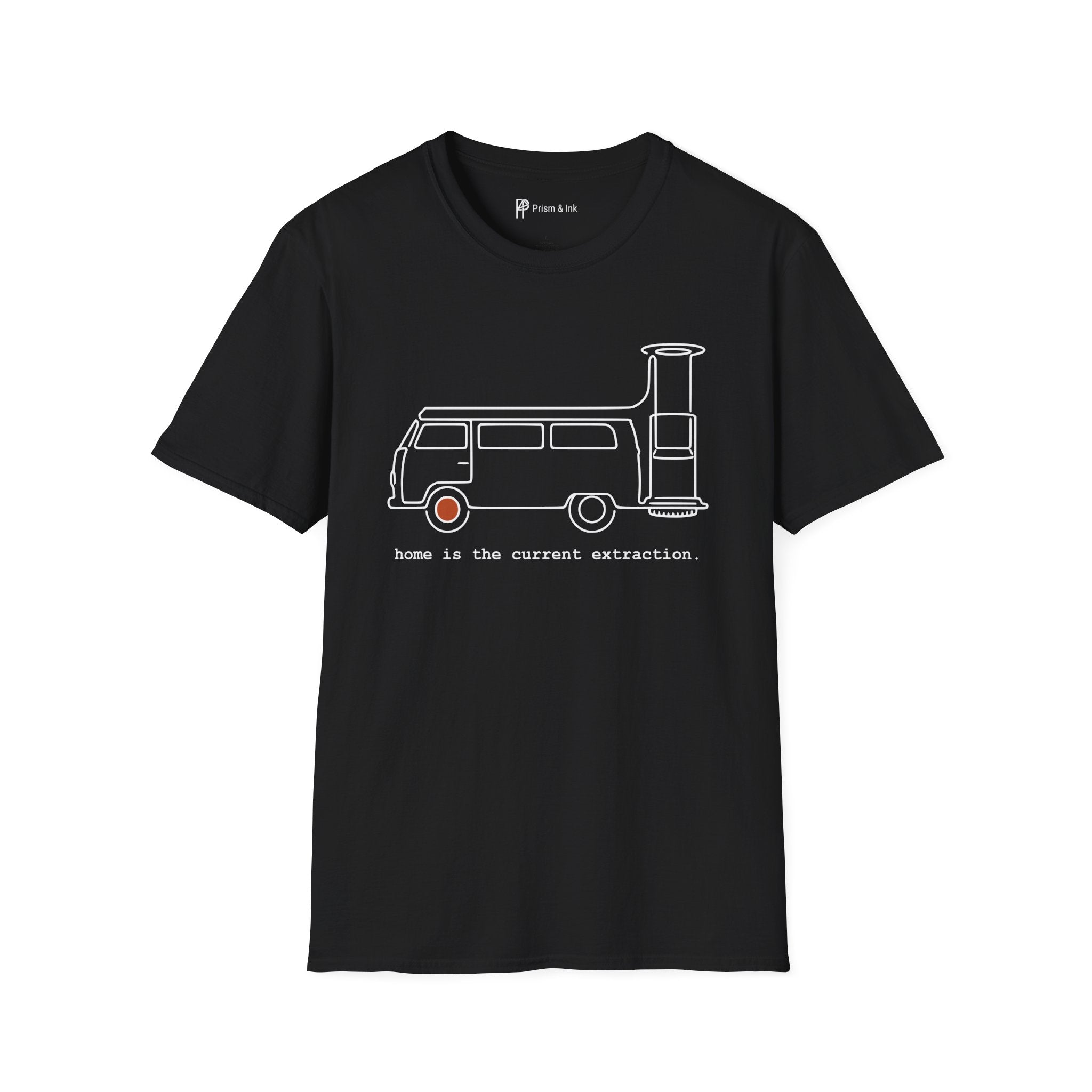 Van Life Exploration T-Shirt — Minimalist Camper & AeroPress "Anywhere" Art