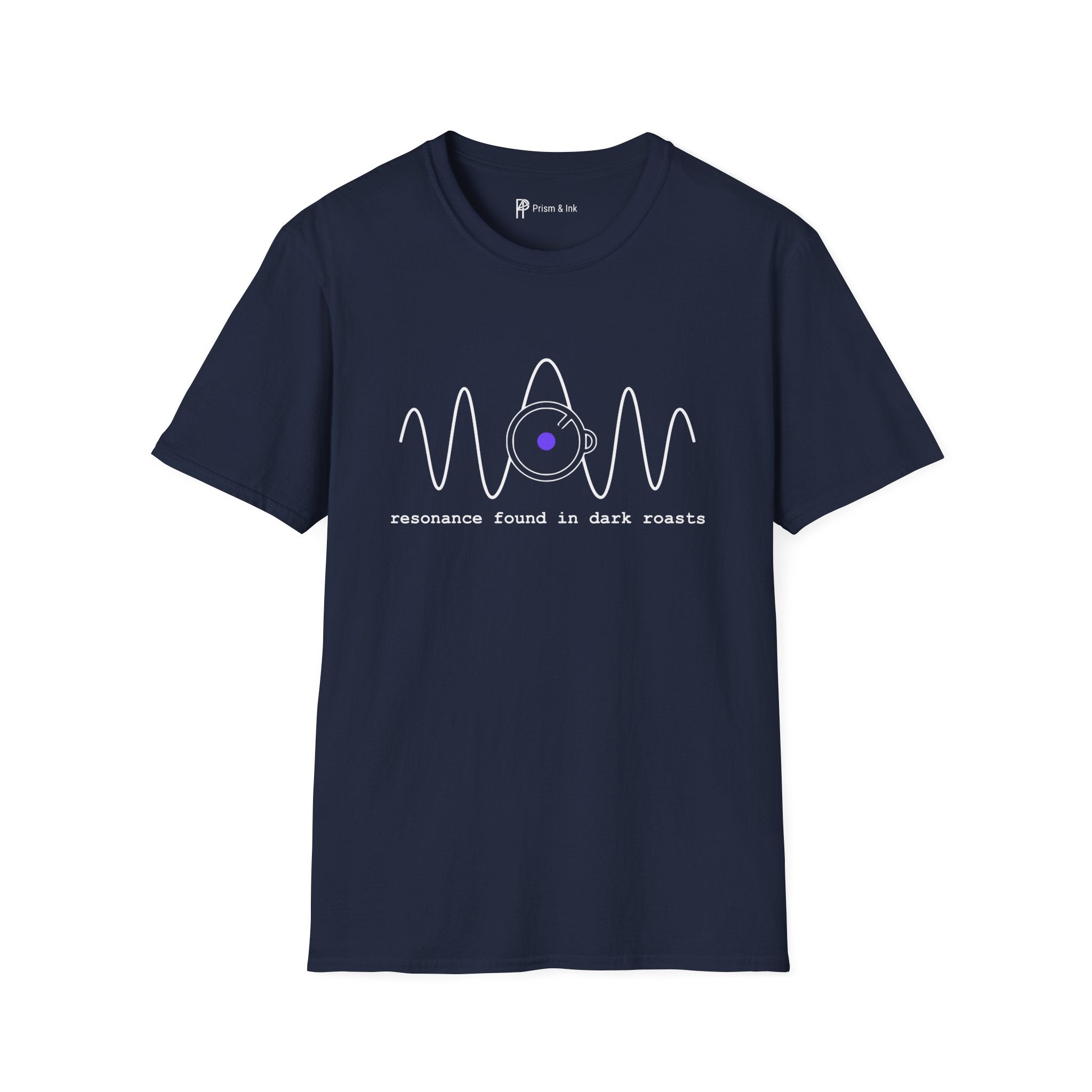 Dark Roast Resonance T-Shirt — Minimalist Audio Wave & Coffee Cup Art