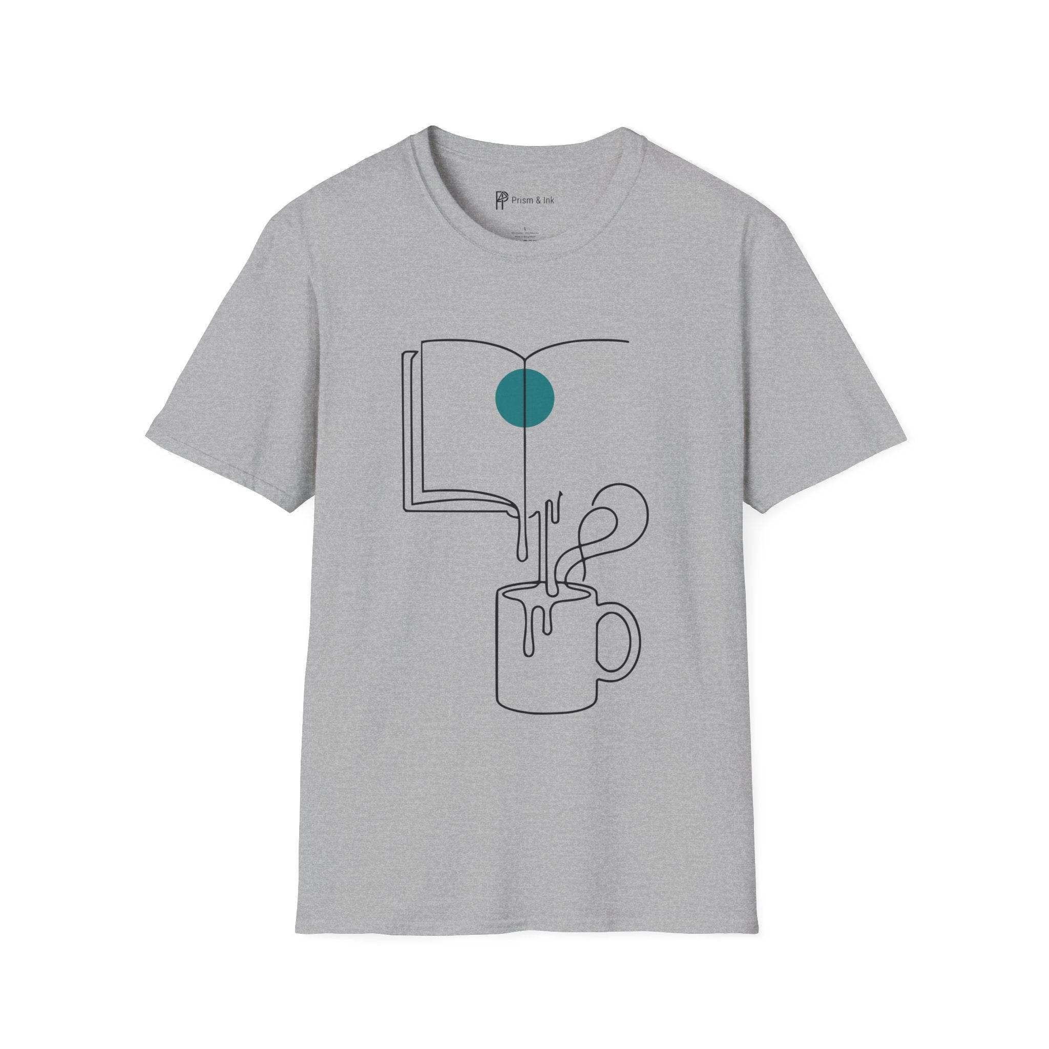 Brewed Knowledge T-Shirt — Minimalist Book and Coffee Drip