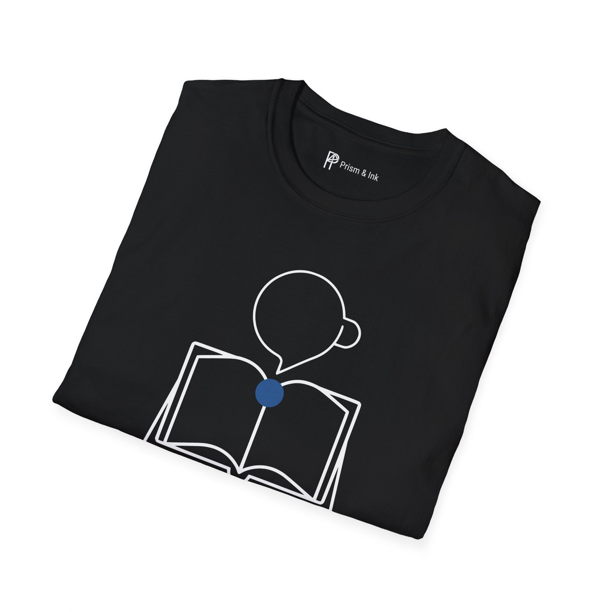Fluent Thoughts Focused Shots T-Shirt — Minimalist Open Book & Coffee Art